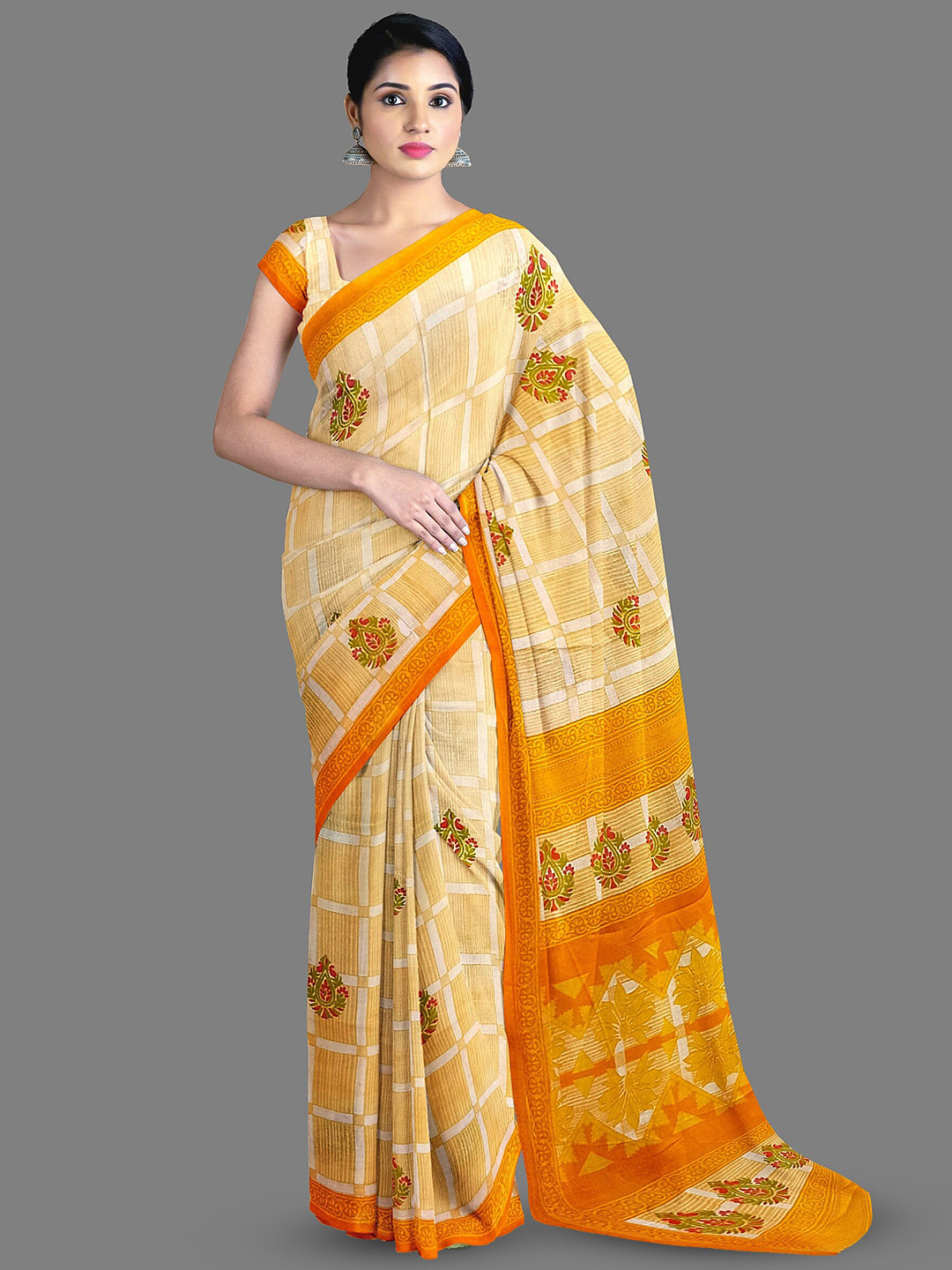 

The Chennai Silks Floral Printed Pure Cotton Saree, Yellow
