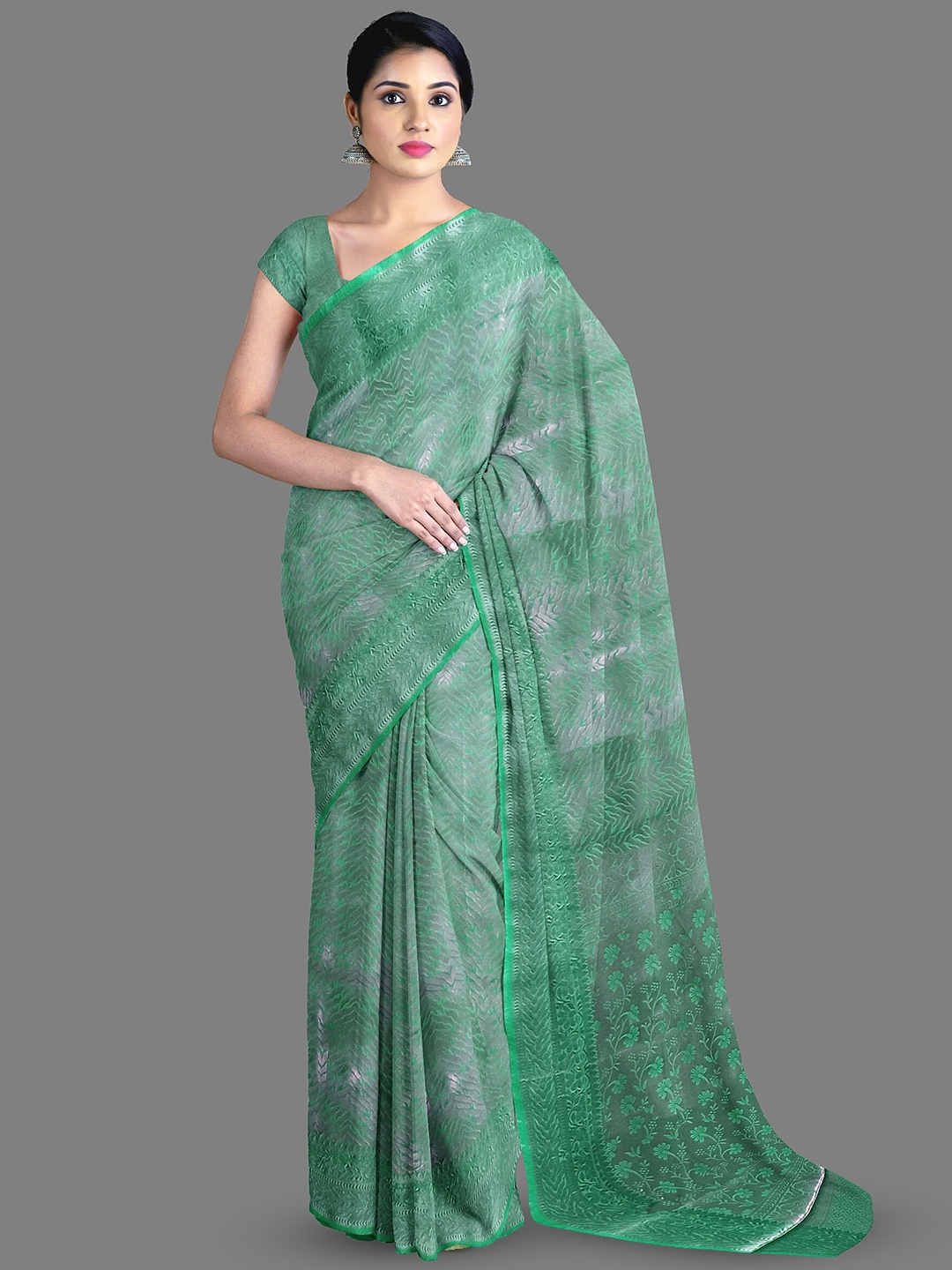 

The Chennai Silks Floral Printed Art Silk Saree, Green