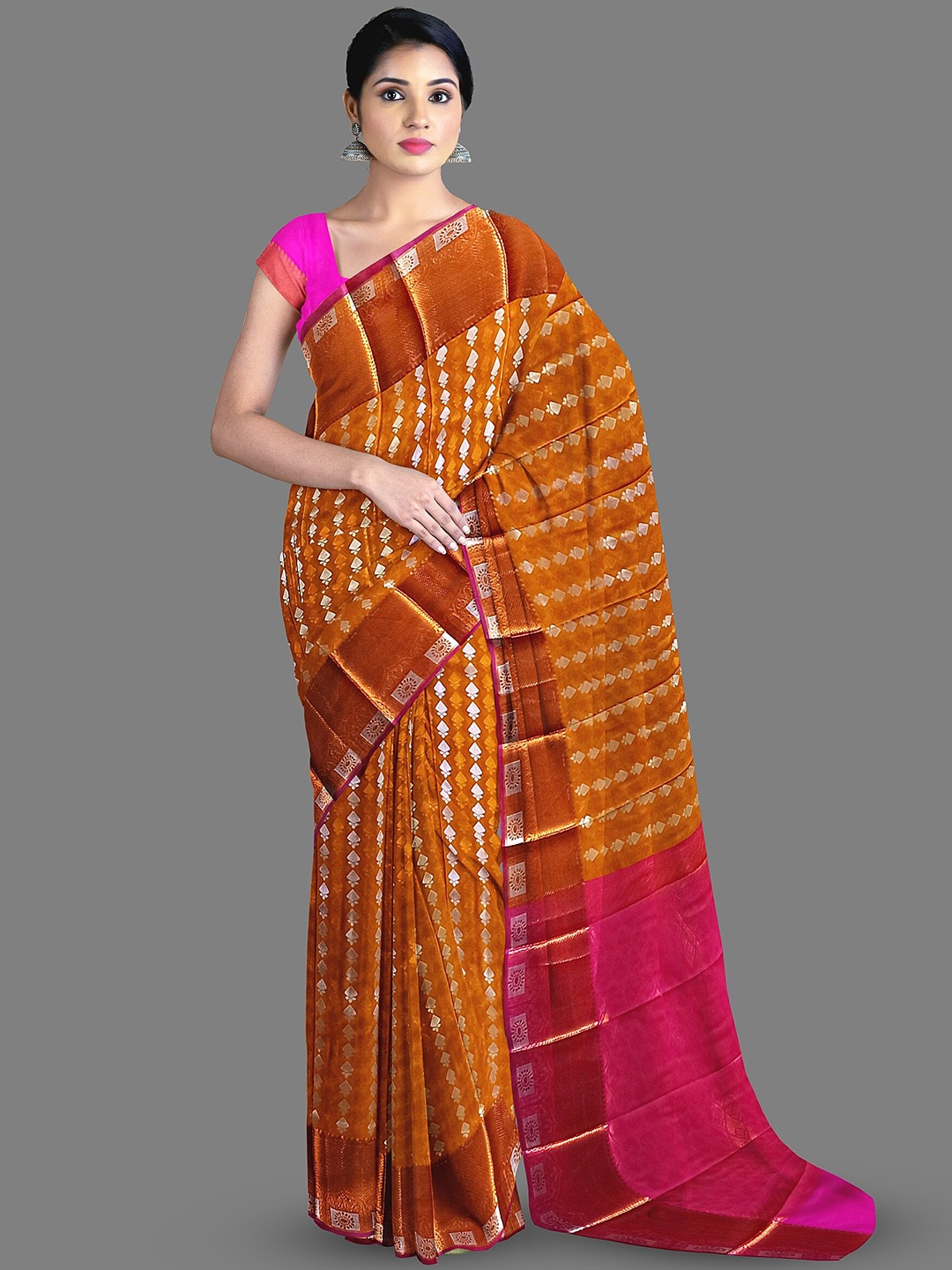 

The Chennai Silks Ethnic Motifs Woven Design Zari Art Silk Saree, Gold