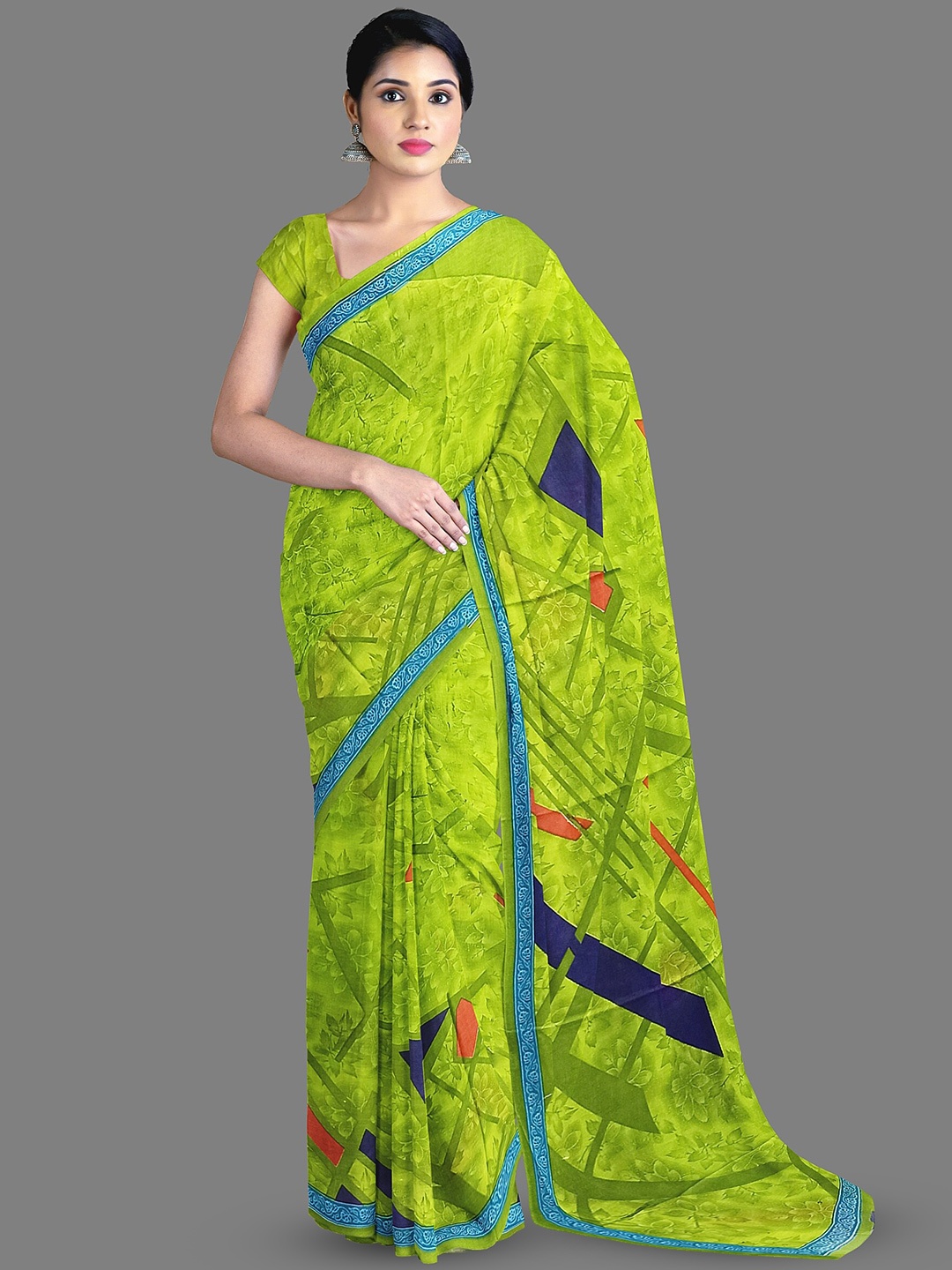 

The Chennai Silks Abstract Printed Pure Cotton Saree, Green