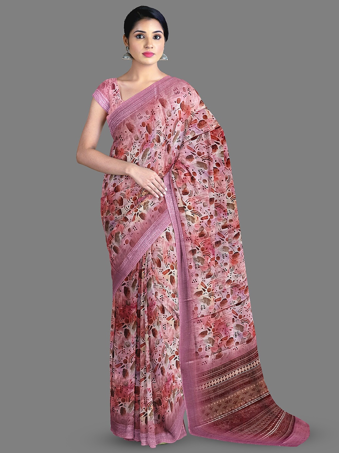 

The Chennai Silks Geometric Printed Saree, Rose