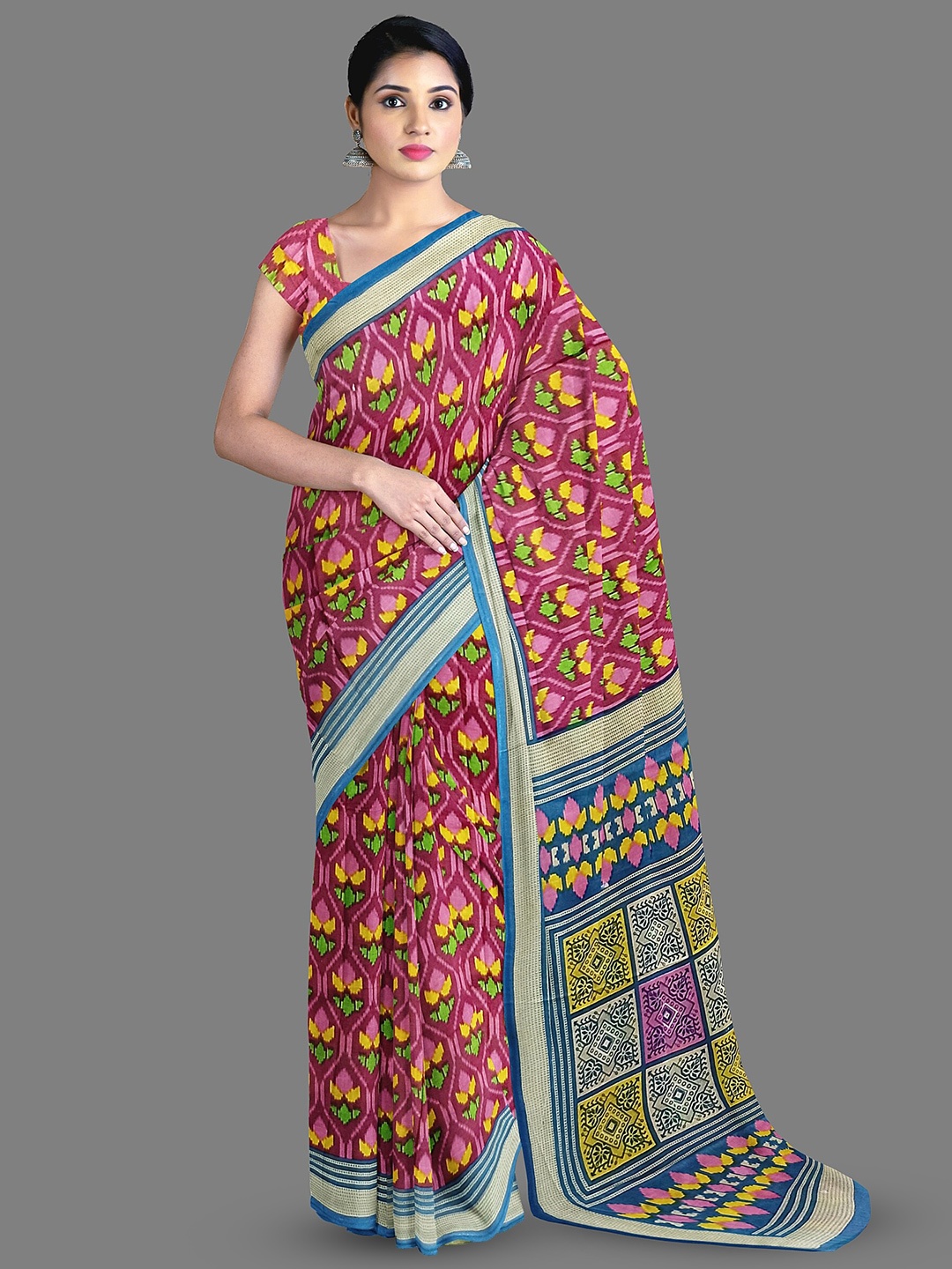 

The Chennai Silks Floral Printed Pure Cotton Saree, Magenta