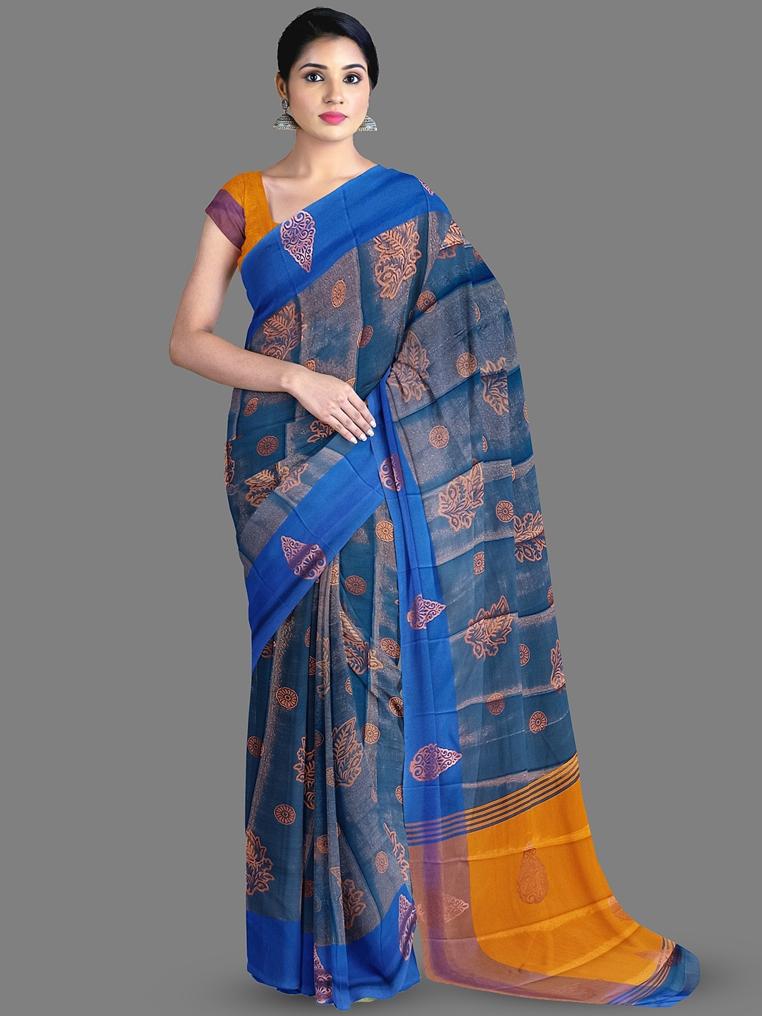 

The Chennai Silks Ethnic Motifs Zari Silk Cotton Maheshwari Saree, Blue