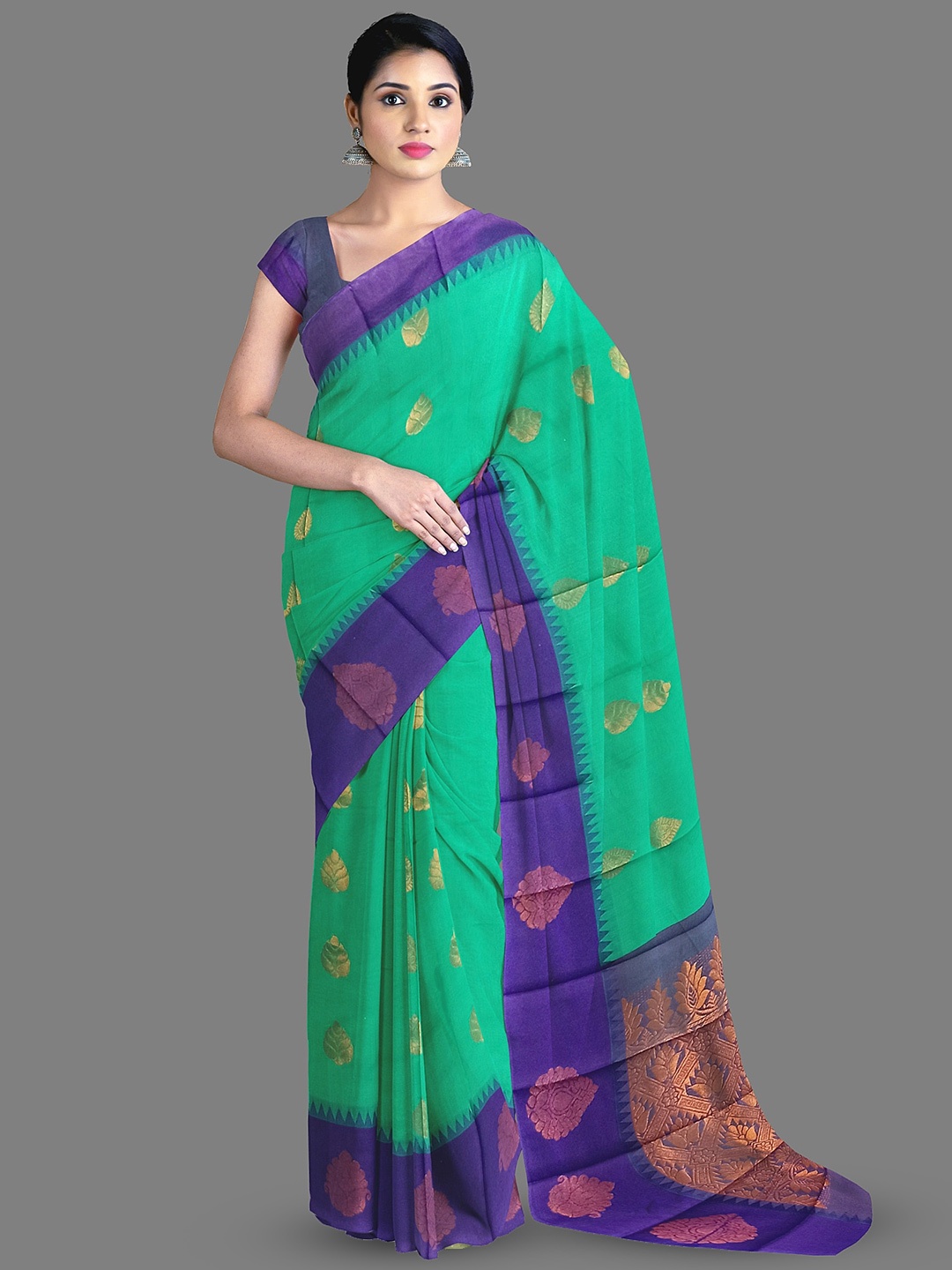

The Chennai Silks Ethnic Motifs Zari Silk Cotton Maheshwari Saree, Green
