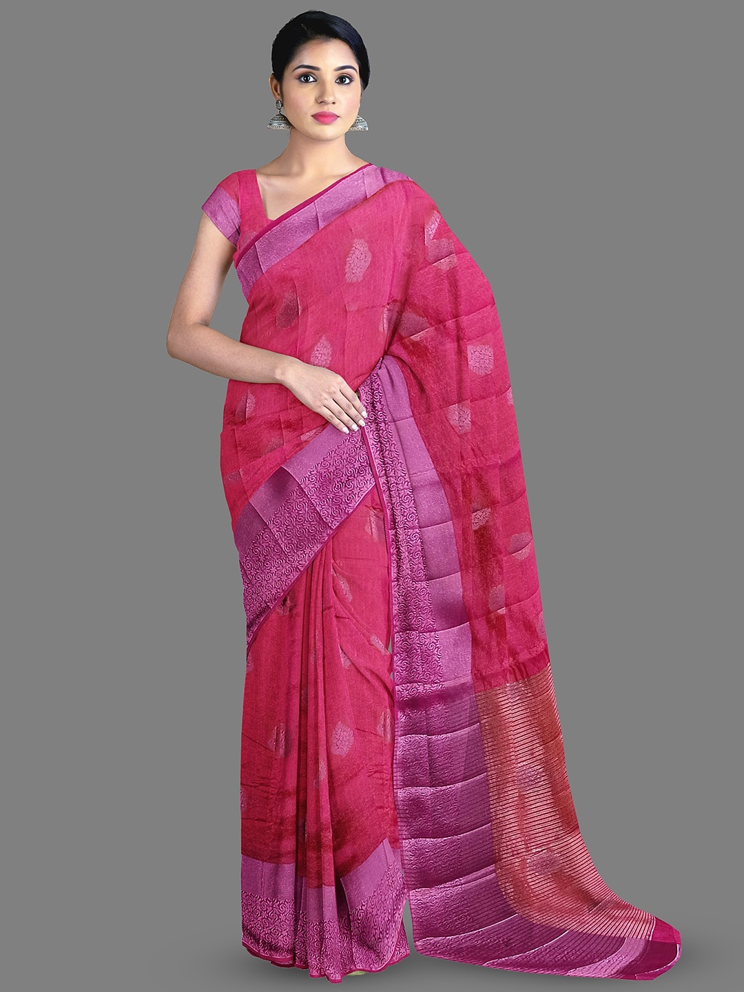 

The Chennai Silks Ethnic Motifs Woven Design Zari Jute Cotton Saree, Pink