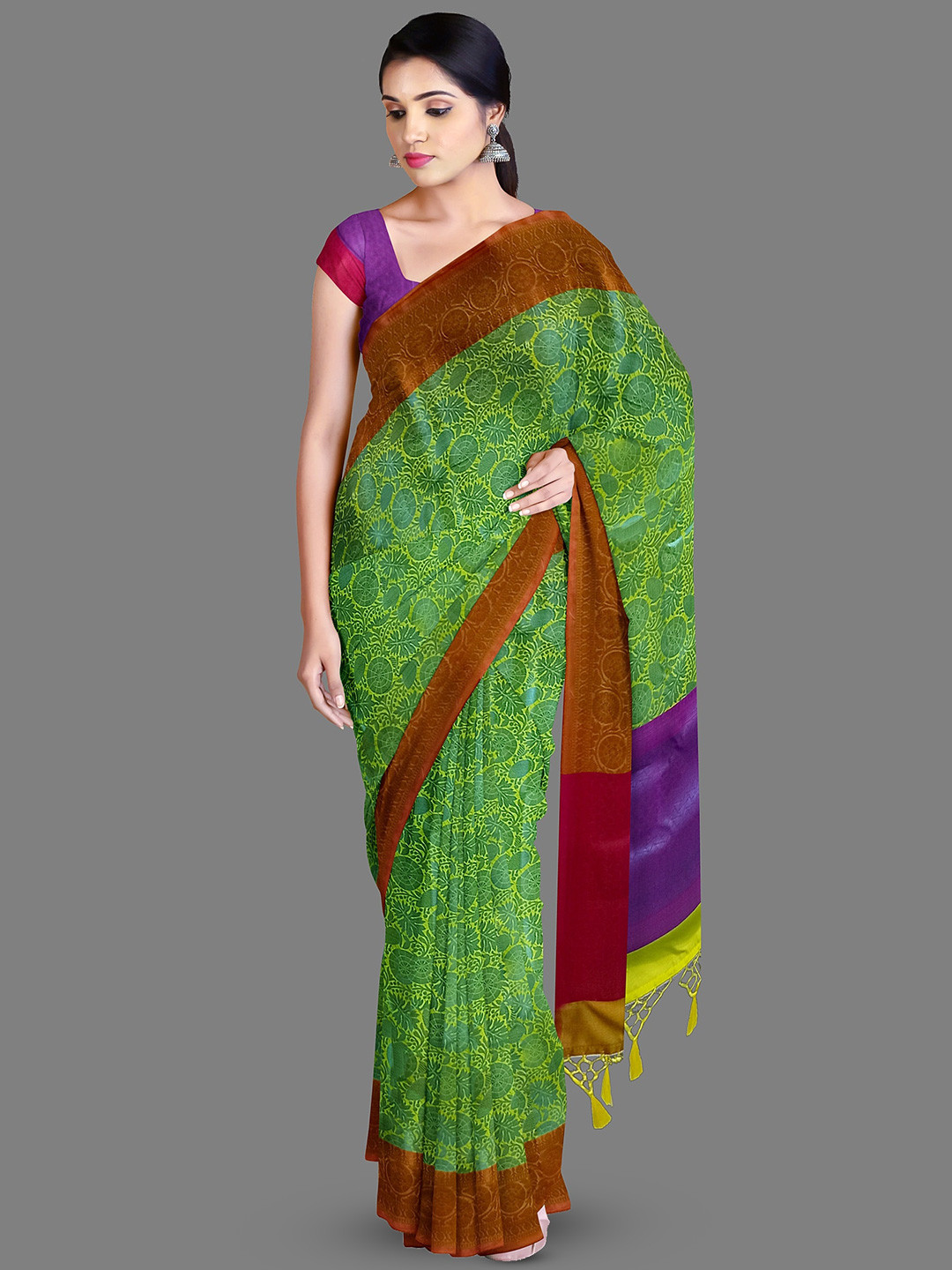 

The Chennai Silks Ethnic Motifs Printed Zari Art Silk Saree, Yellow