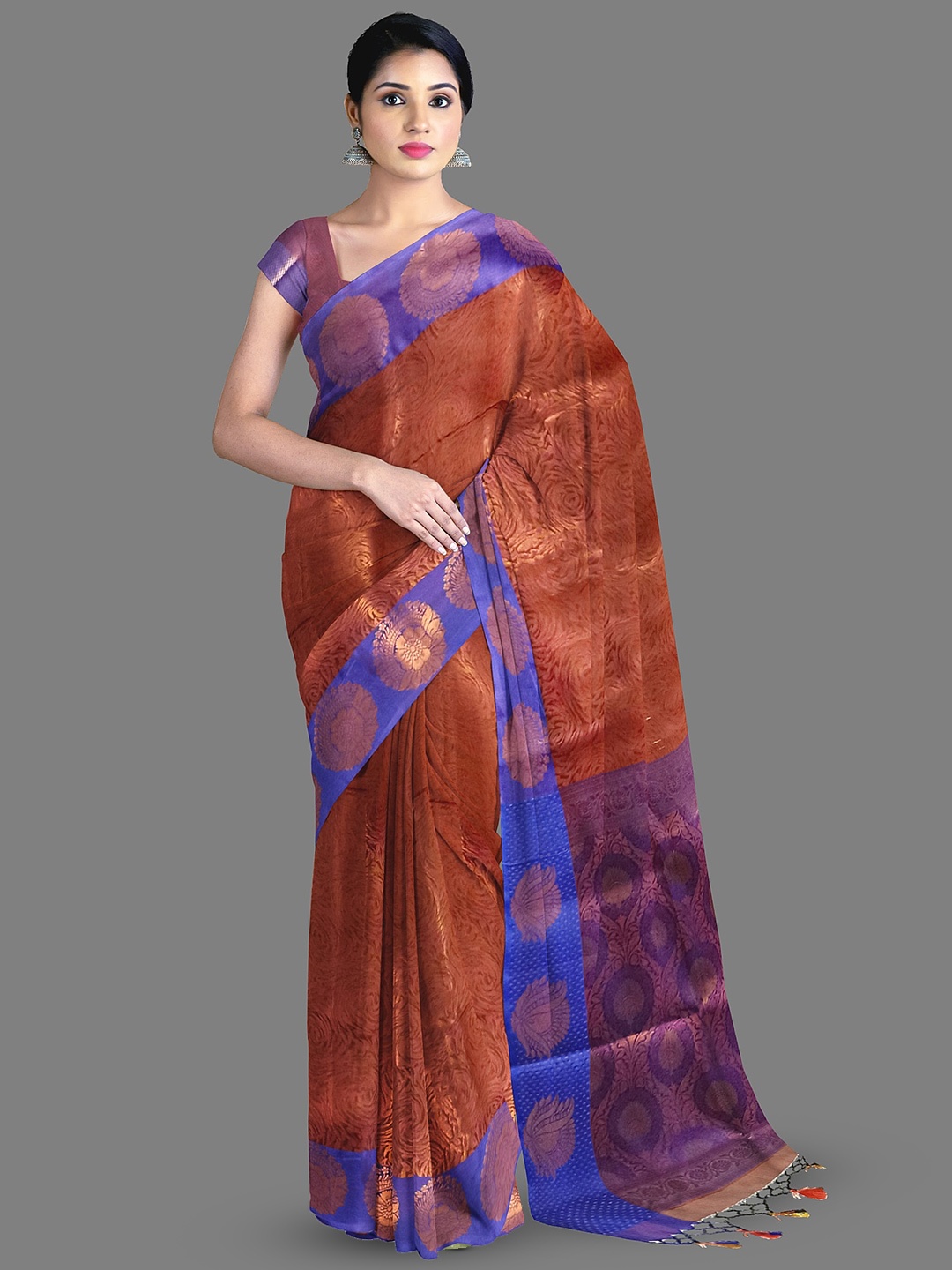 

The Chennai Silks Ethnic Motifs Printed Zari Saree, Copper