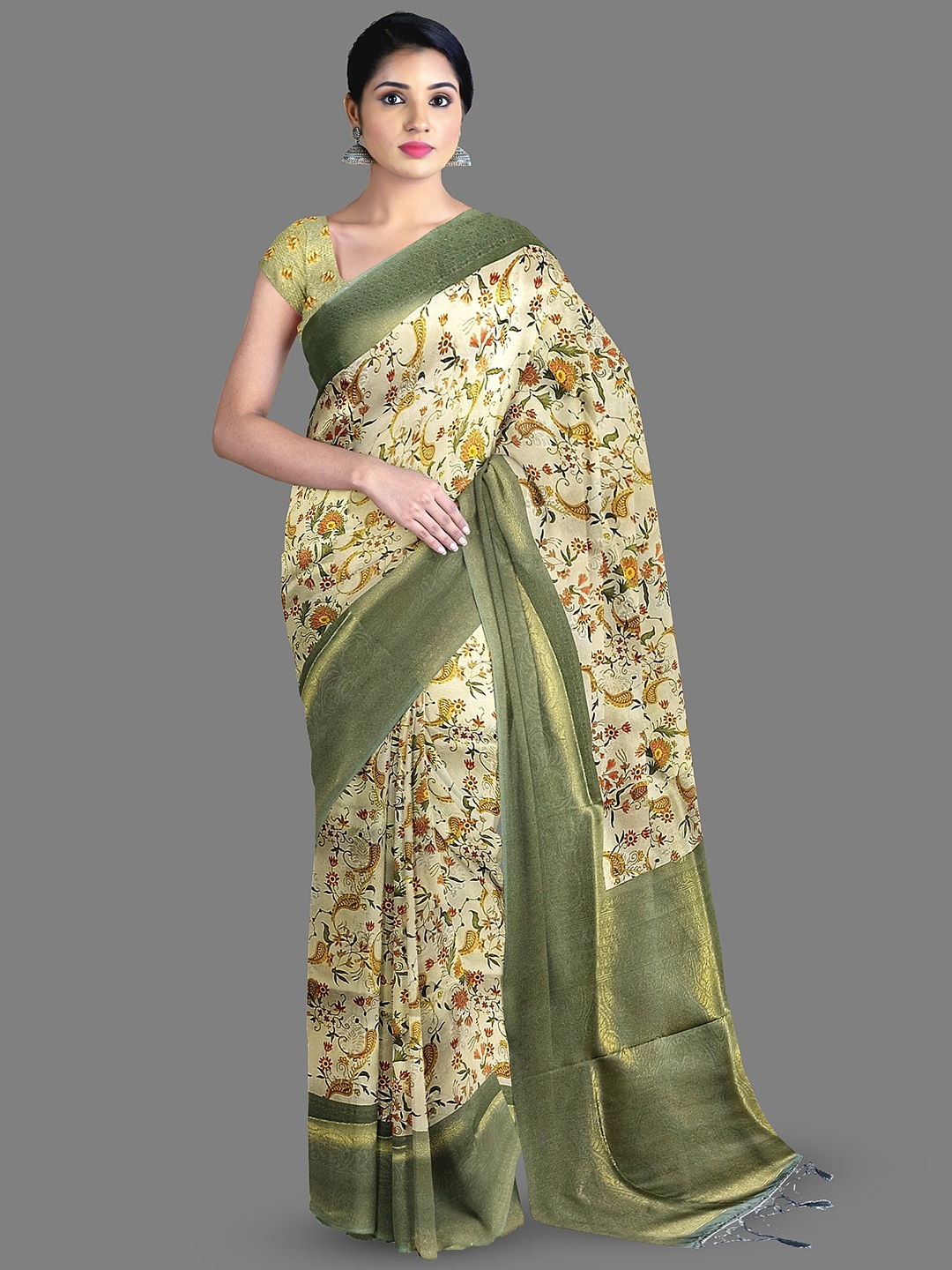 

The Chennai Silks Ethnic Motifs Woven Design Zari Banarasi Saree, Beige