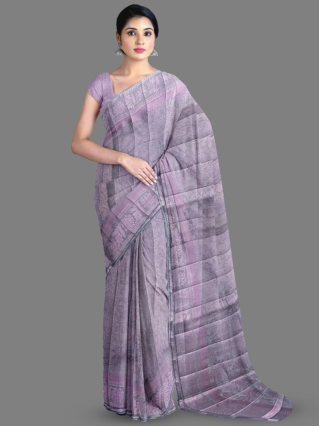 

The Chennai Silks Ethnic Motifs Woven Design Zari Jute Cotton Saree, Grey