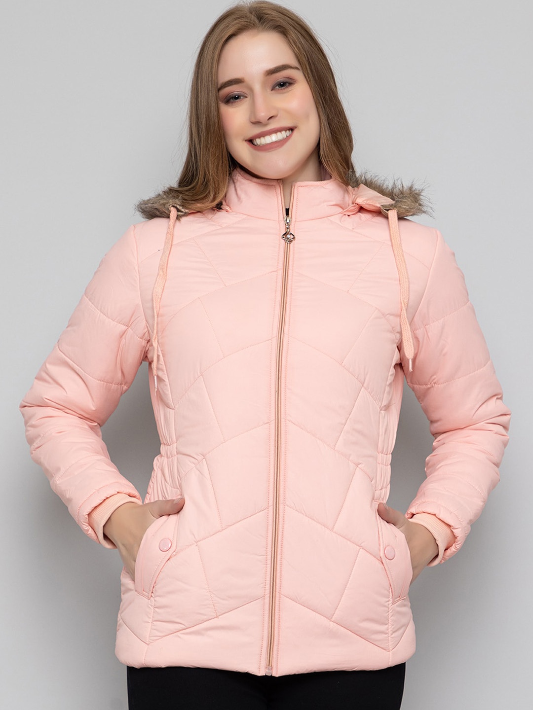 

Xohy Hooded Lightweight Parka Jacket With Faux Fur Trim, Pink