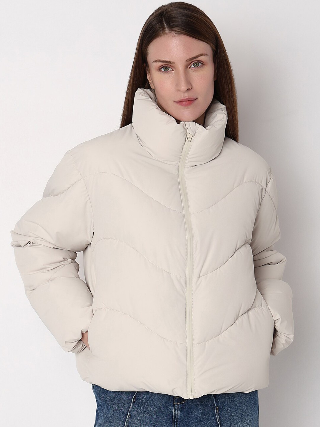 

Vero Moda Stand Collar Padded Jacket, Beige