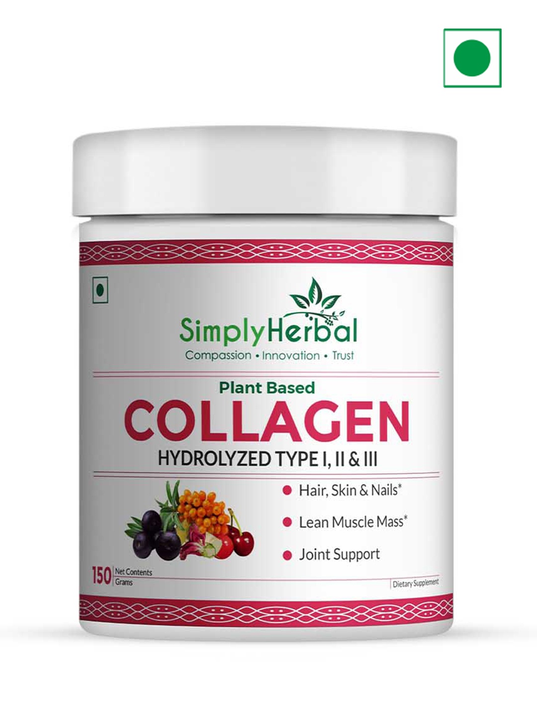 

Simply Herbal Plant Based Collagen Powder For Glowing Skin & Strong Bones - 150 g, Pink