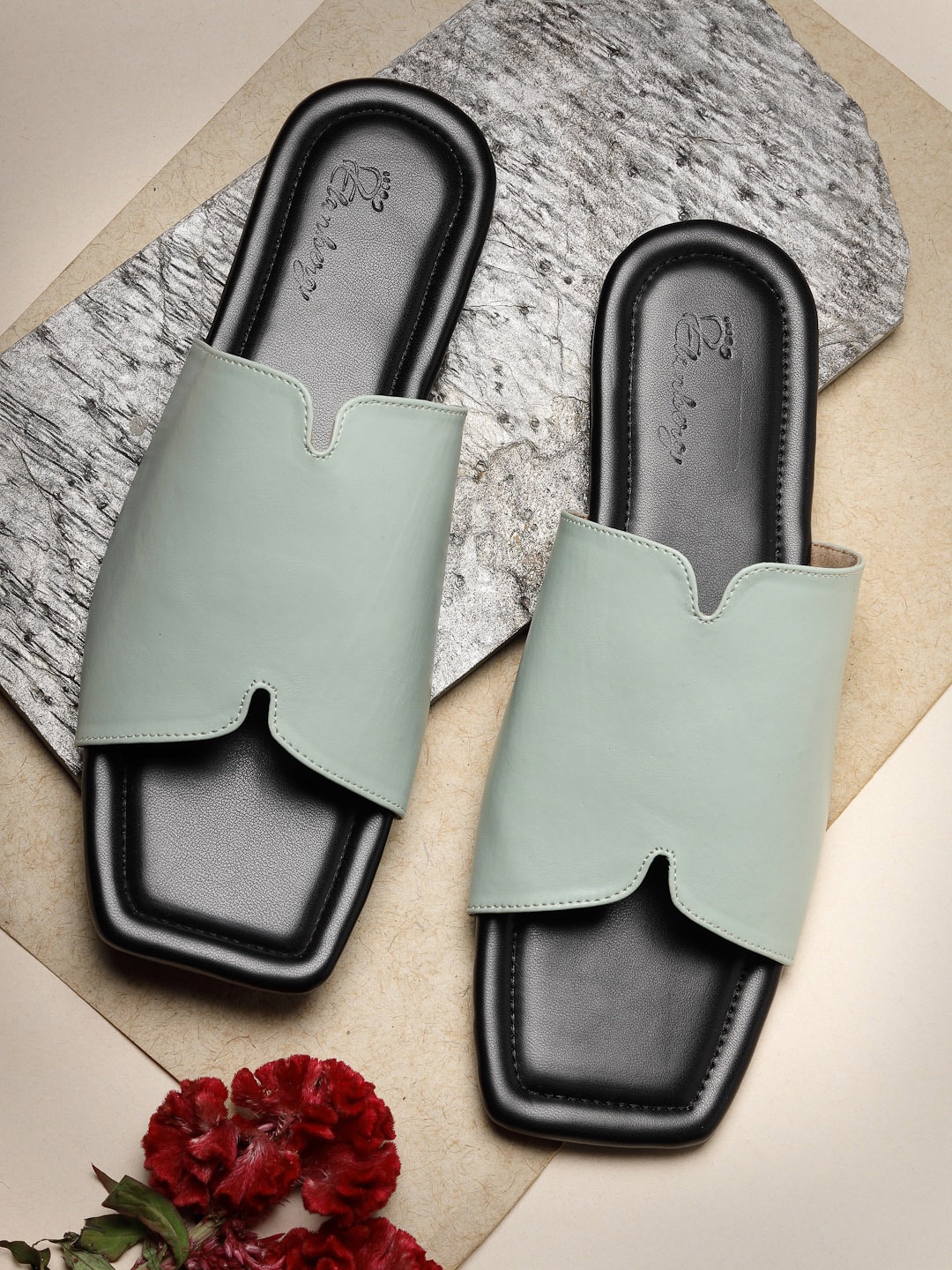 

ELANBERG Open Toe Flats, Green