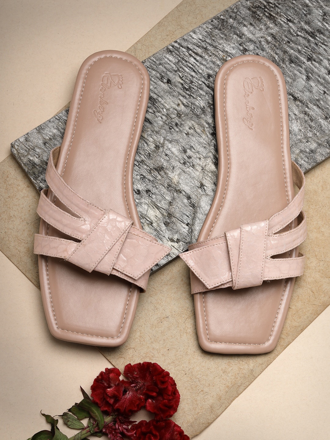

ELANBERG Textured Open Toe Flats, Pink