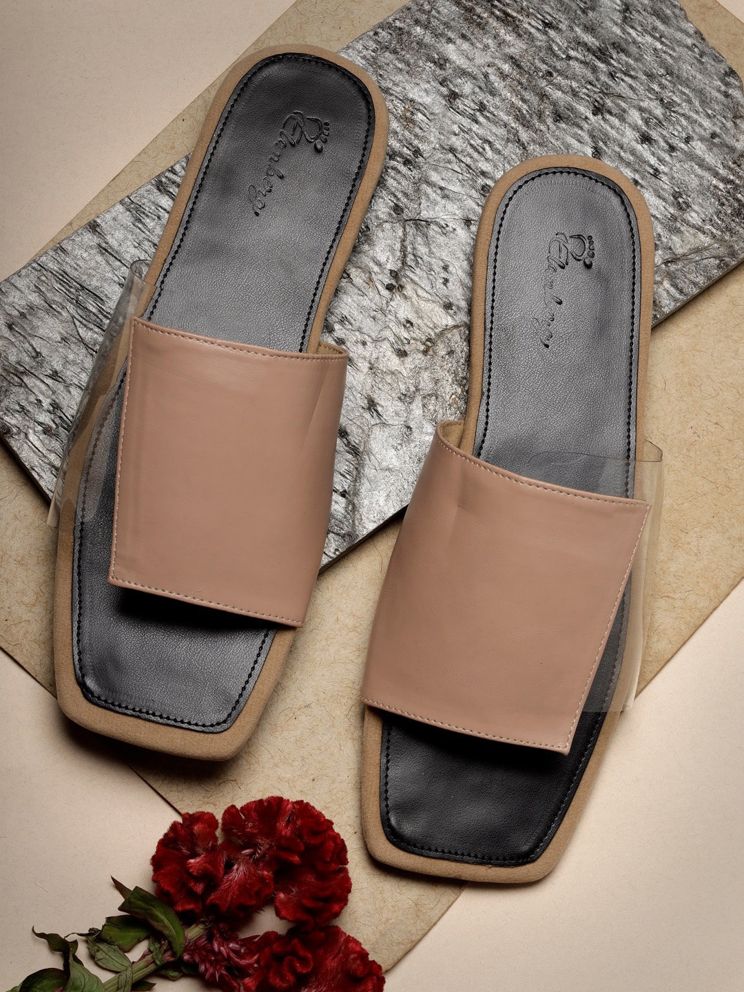 

ELANBERG Colourblocked Open Toe Flats, Peach