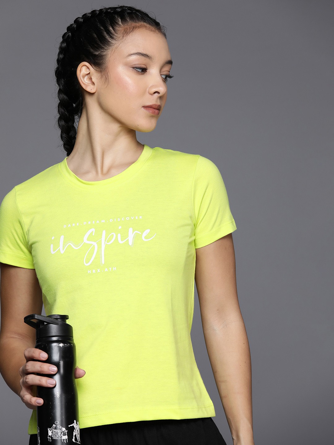 

HRX by Hrithik Roshan Typography Printed T-shirt, Fluorescent green