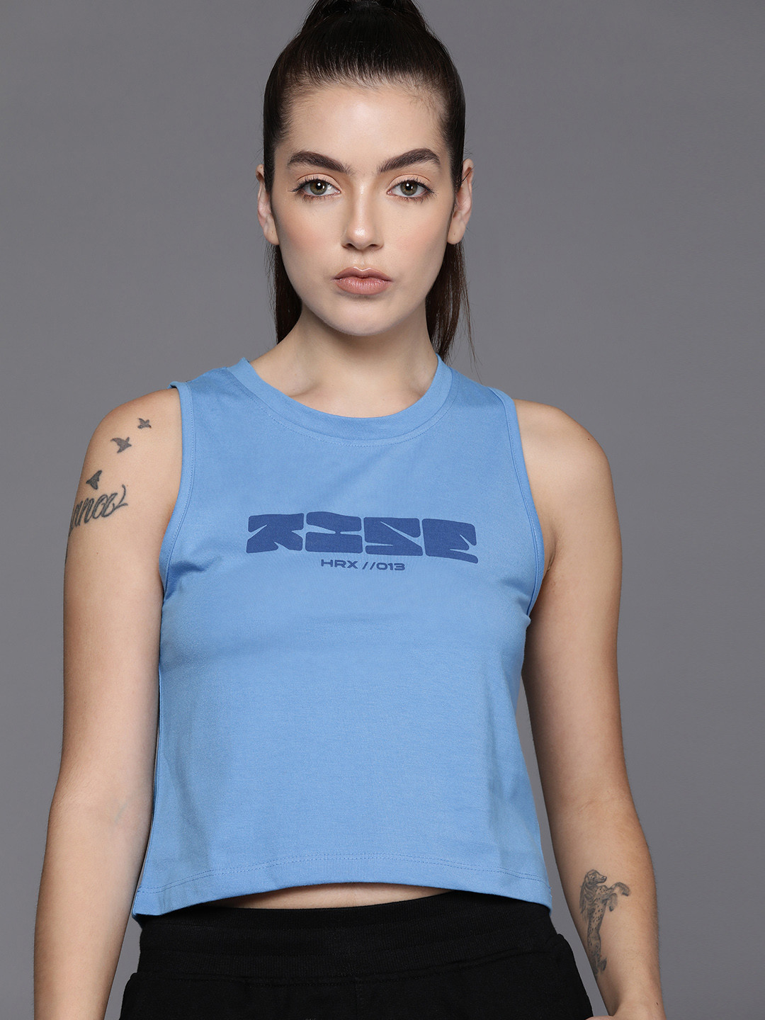 

HRX by Hrithik Roshan Printed Crop Lifestyle T-shirt, Blue