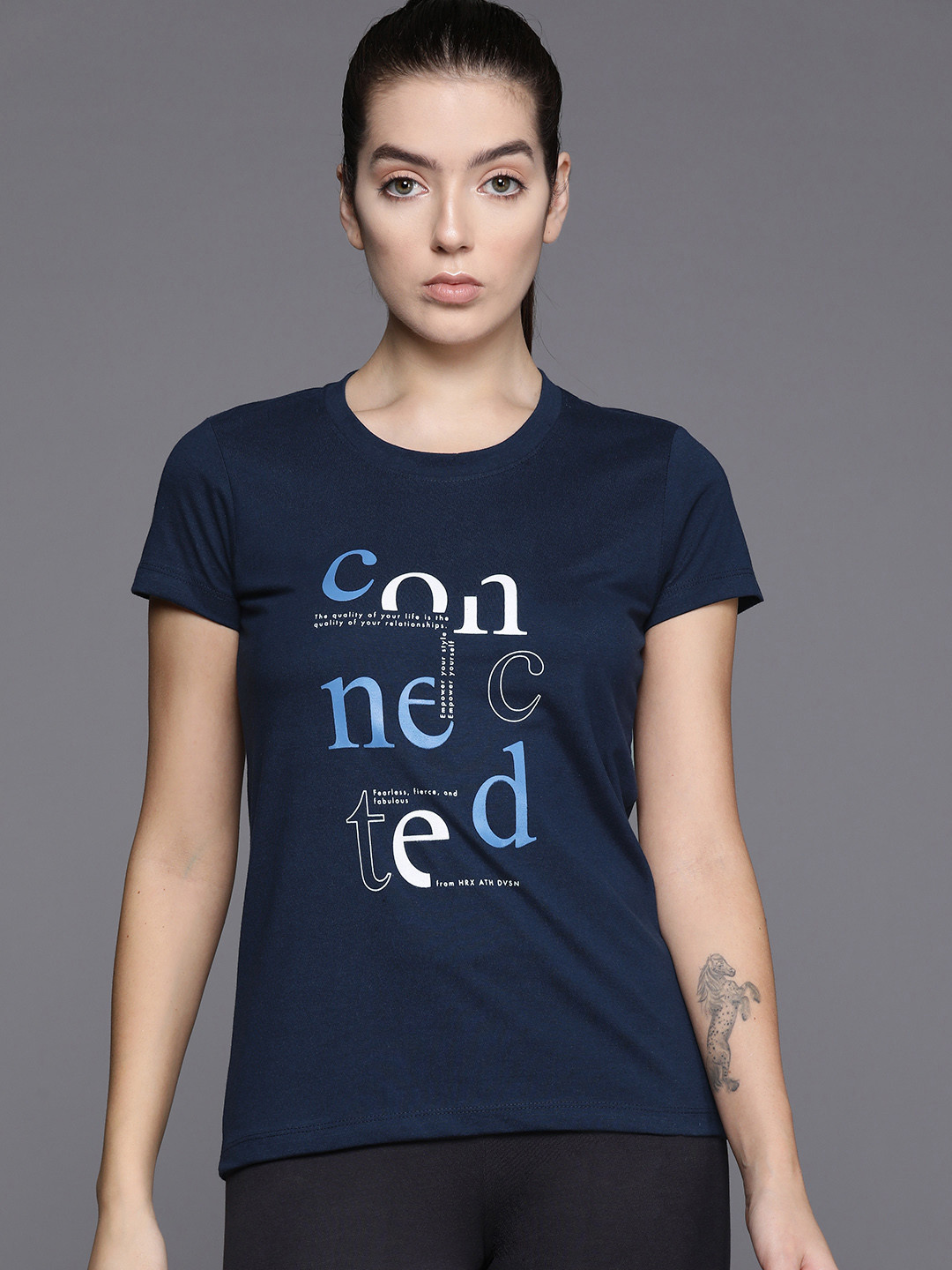 

HRX by Hrithik Roshan Typography Printed Lifestyle T-shirt, Navy blue