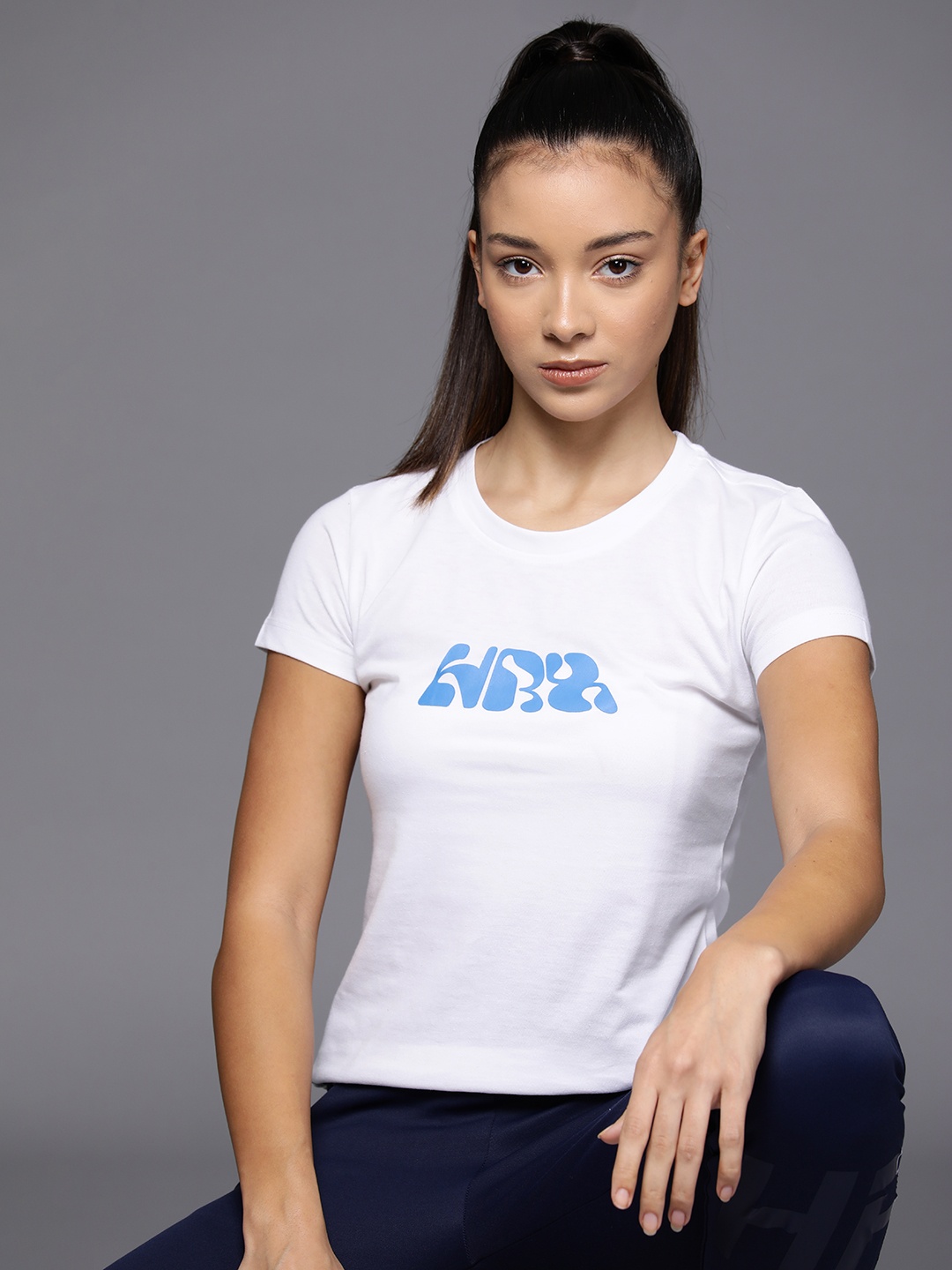 

HRX by Hrithik Roshan Brand Logo Printed Slim Fit T-shirt, White