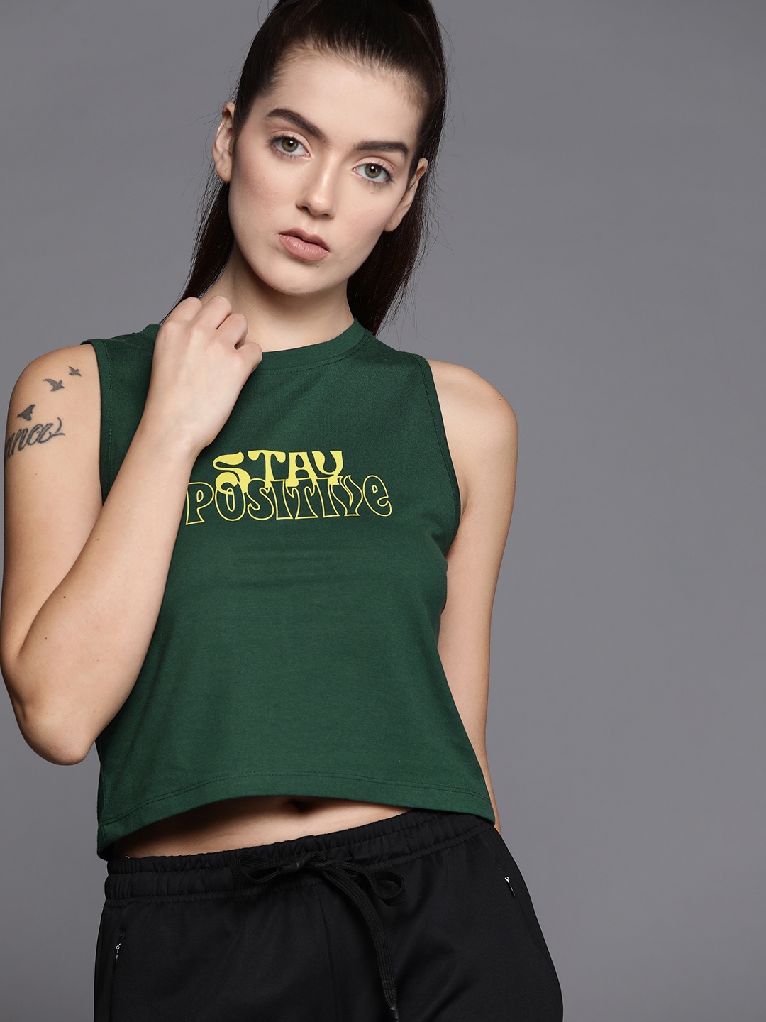 

HRX by Hrithik Roshan Women Typography Printed Crop T-shirt, Green