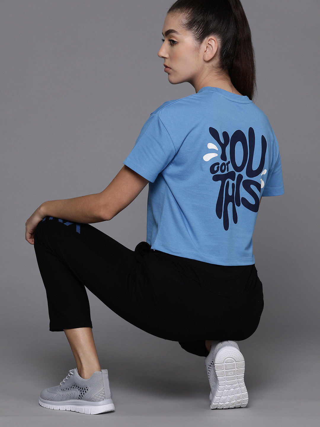 

HRX by Hrithik Roshan Printed Crop Lifestyle T-shirt, Blue