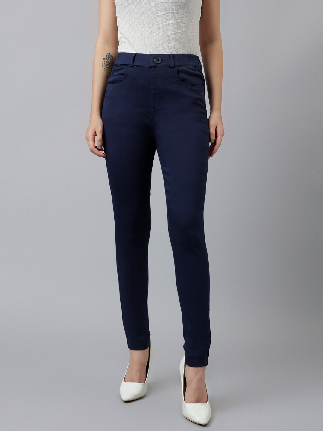 

Xpose Women Comfort Slim Fit High Rise Jeggings, Navy blue