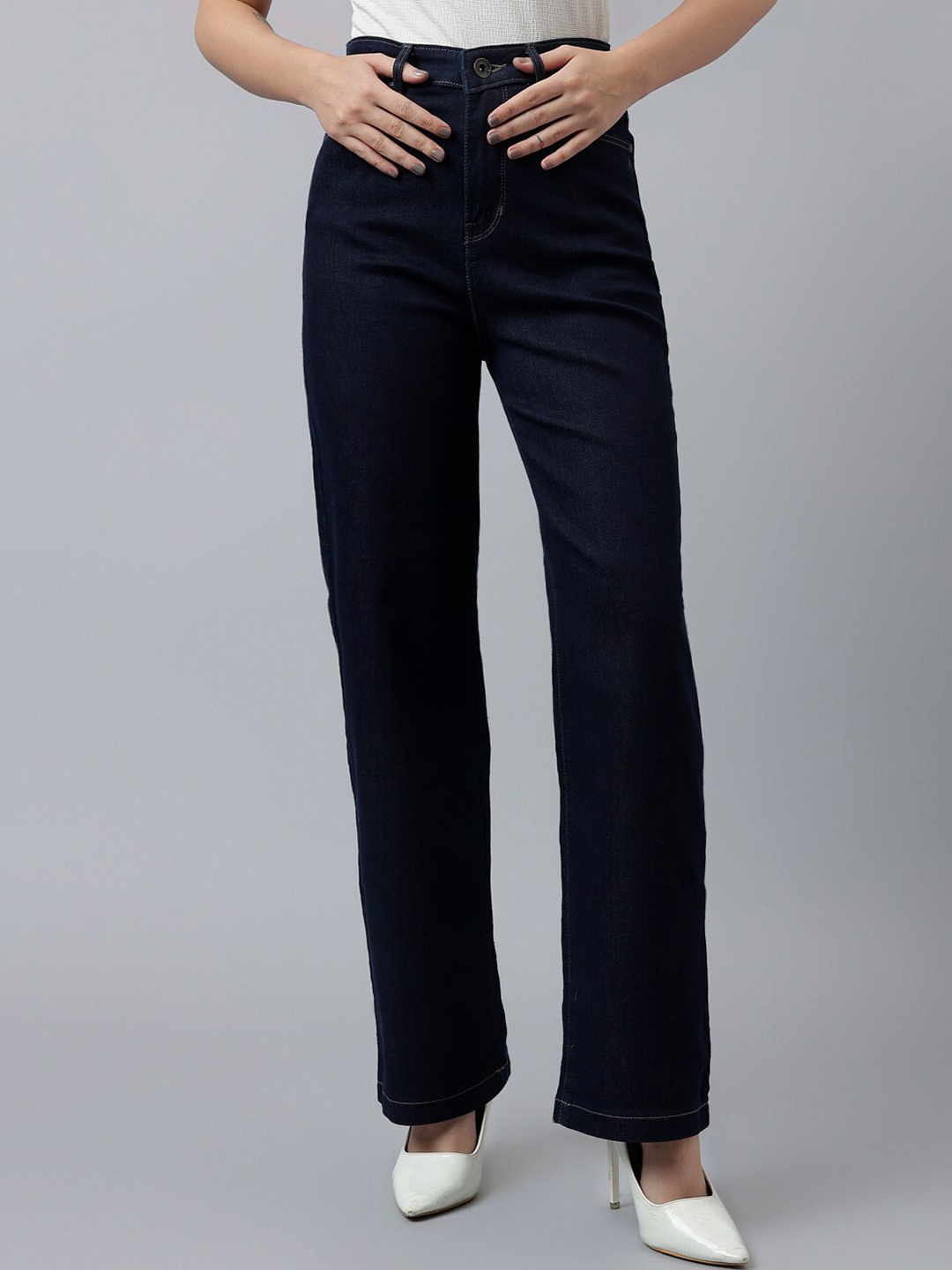 

Xpose Women Comfort Wide Leg High-Rise Clean Look Stretchable Jeans, Navy blue