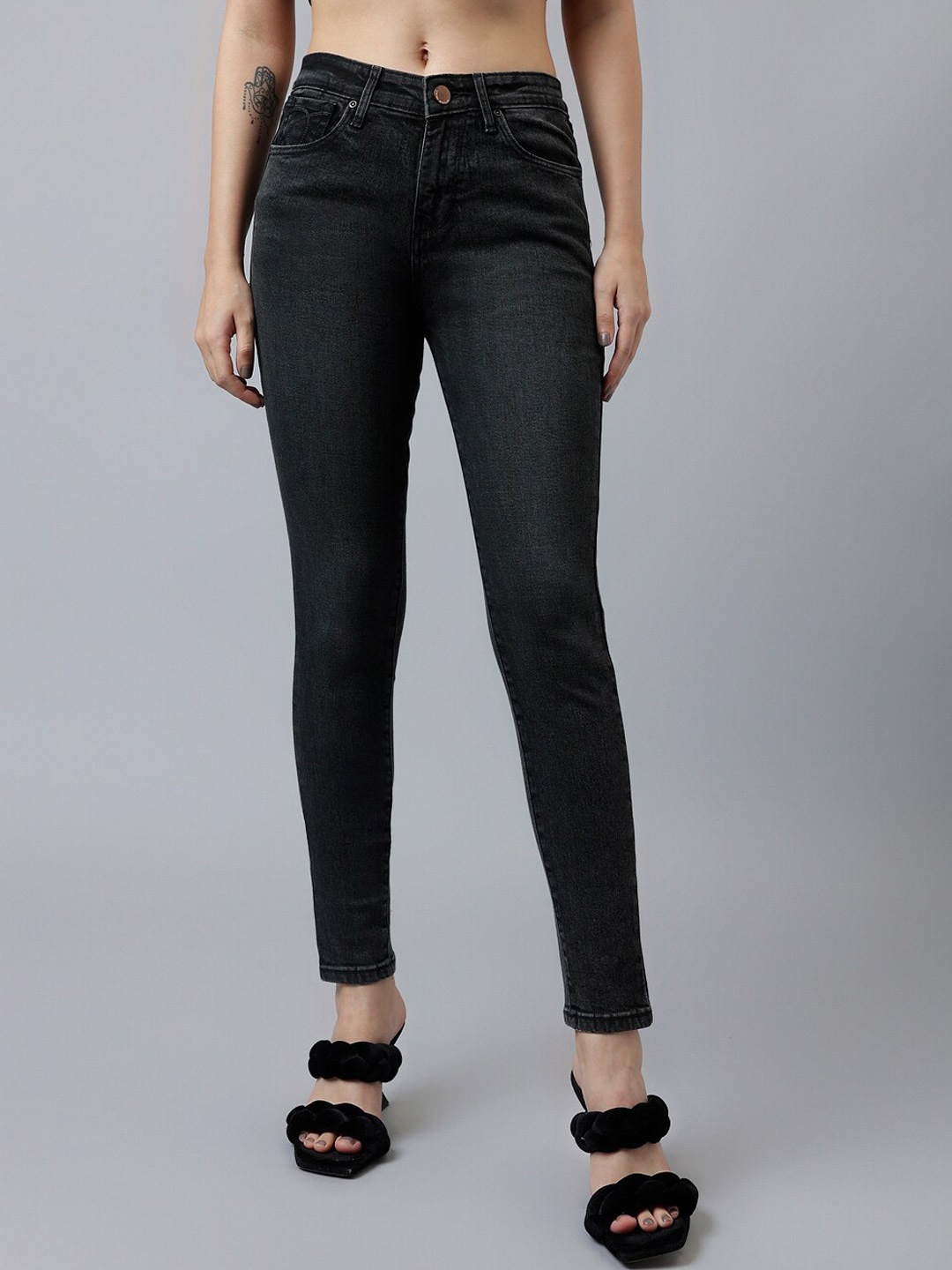 

Xpose Women Comfort Slim Fit High-Rise Light Fade Stretchable Jeans, Black