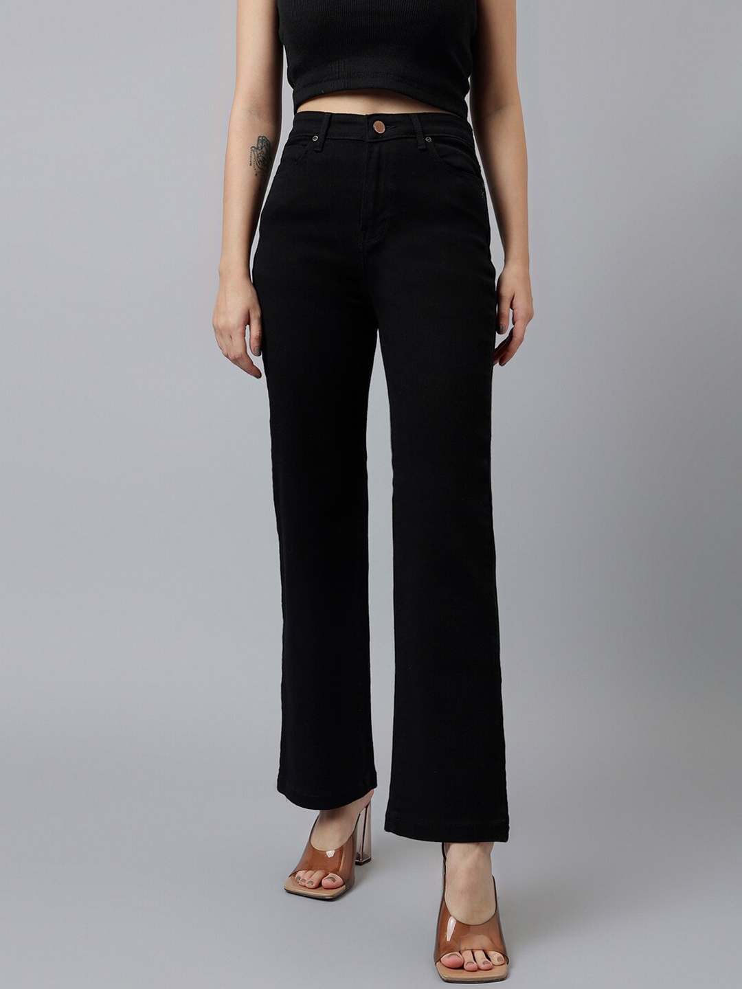 

Xpose Women Comfort Straight Fit High-Rise Clean Look Stretchable Casual Jeans, Black