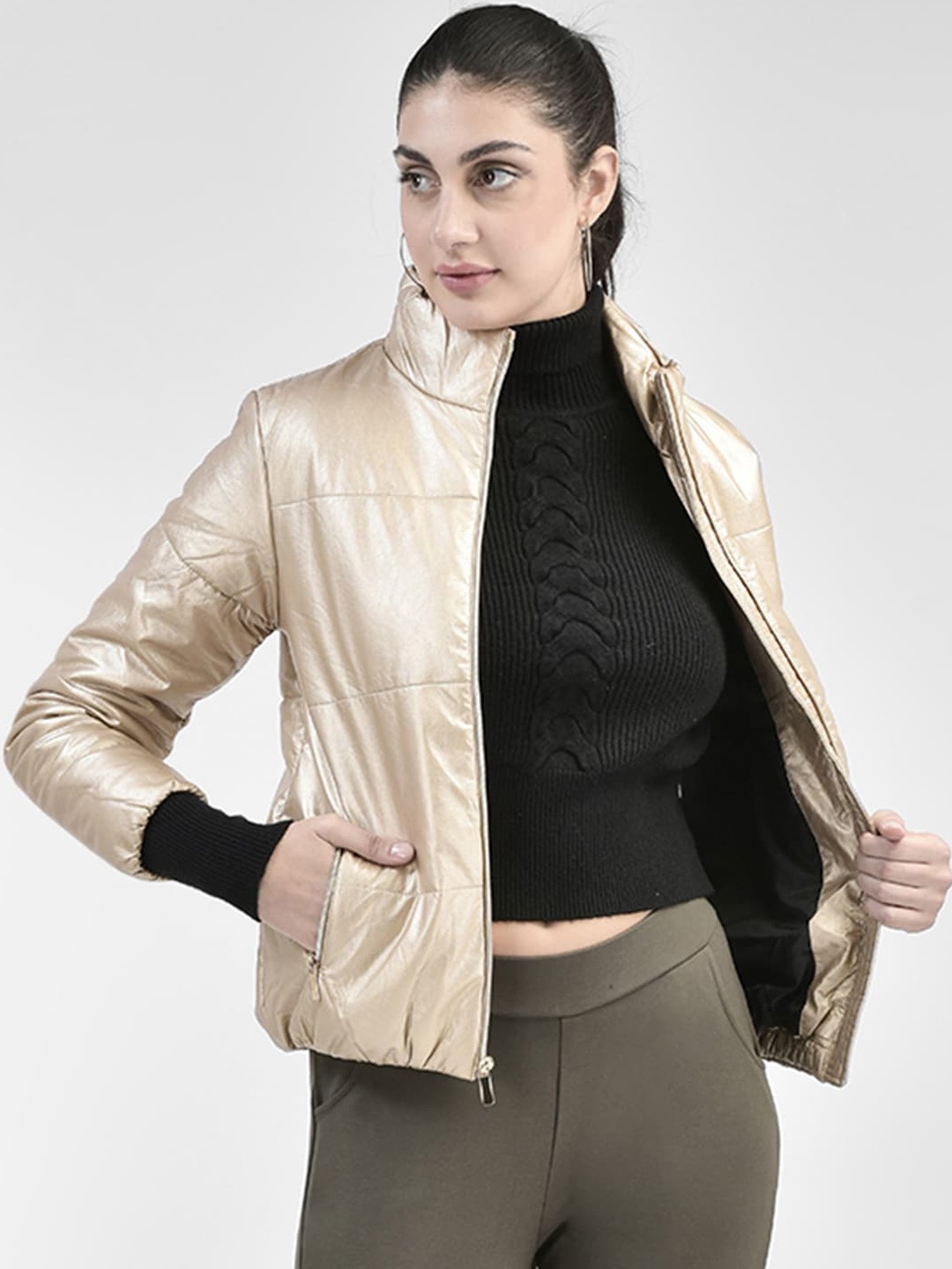 

Crimsoune Club Mock Collar Padded Jacket, Beige