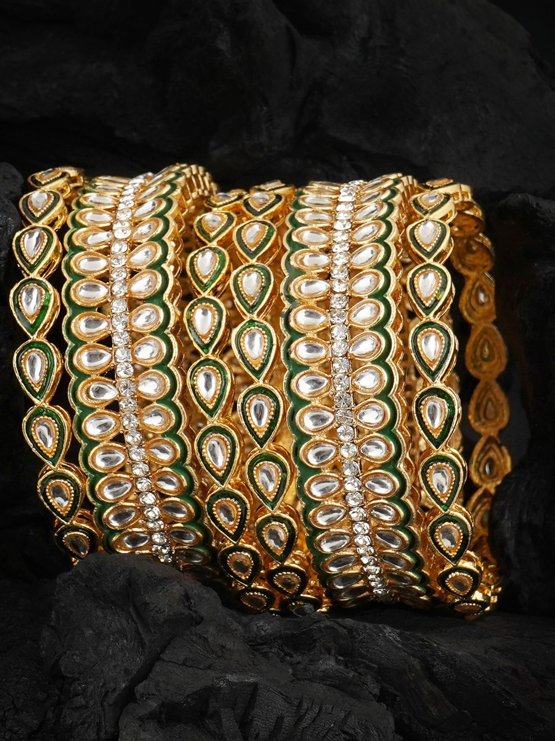 

MANSIYAORANGE Set Of 6 Gold-Plated American Diamond Kundan Studded Bangles