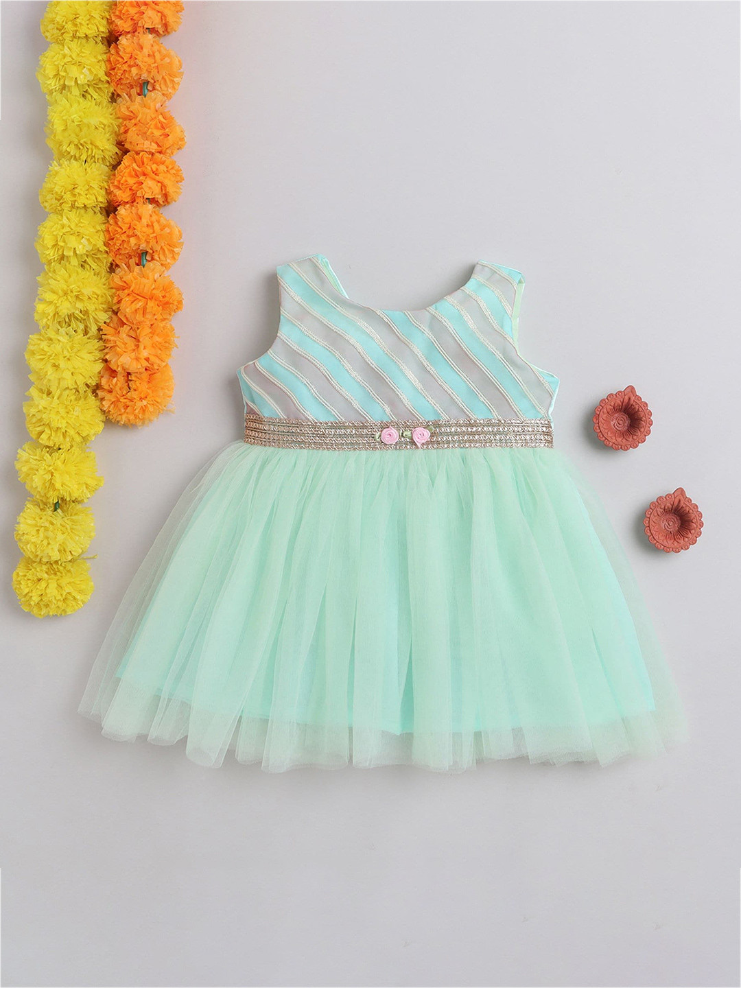 

MANY FROCKS & Girls Sleeveless Net Fit & Flare Dress, Blue