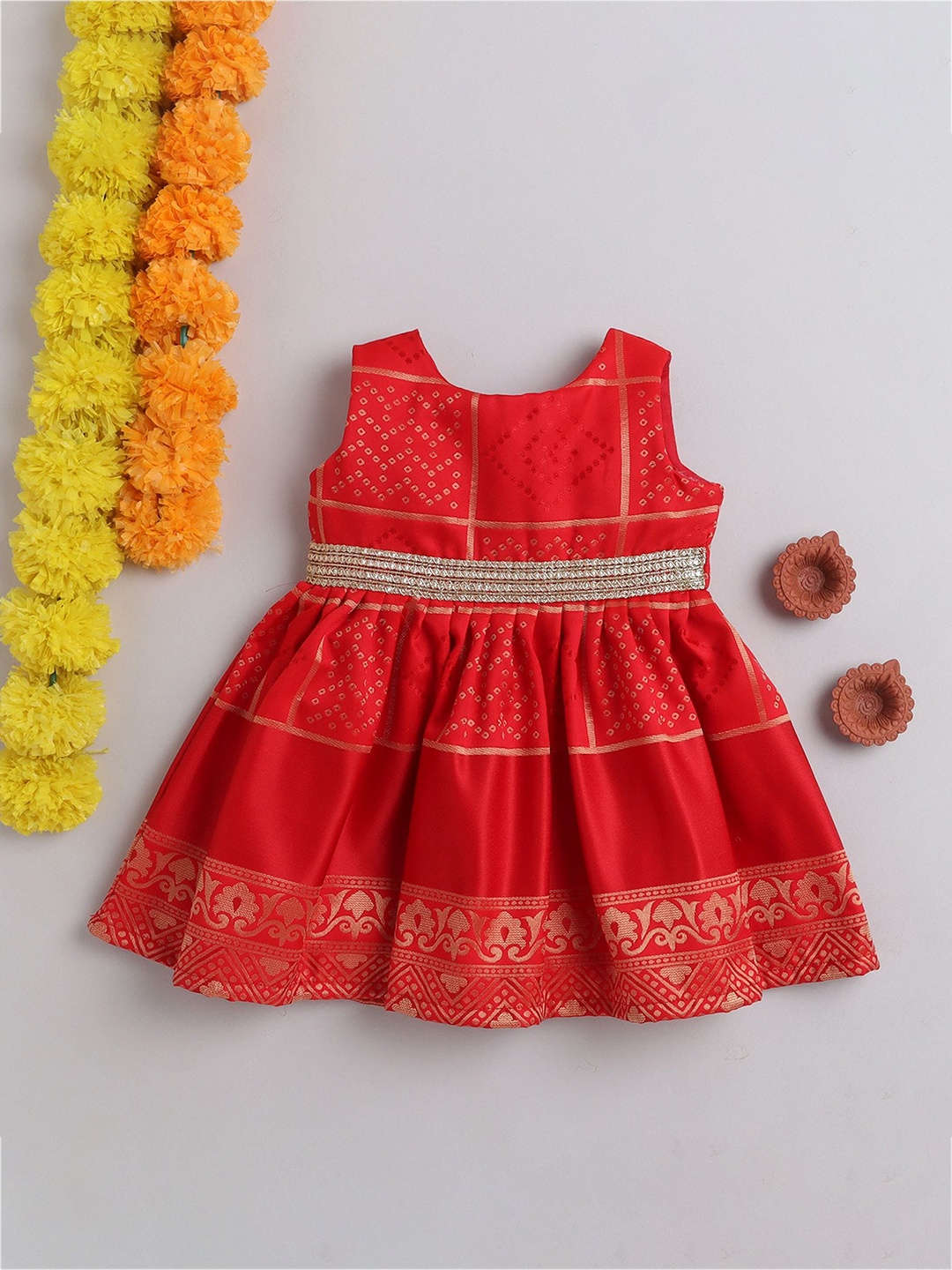 

MANY FROCKS & Girls Sleeveless Silk Fit & Flare Dress, Red