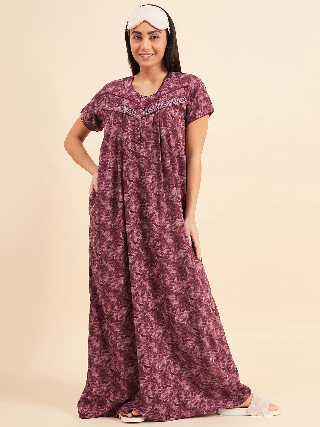 

Sweet Dreams Floral Printed Maxi Everyday Nightdress, Maroon