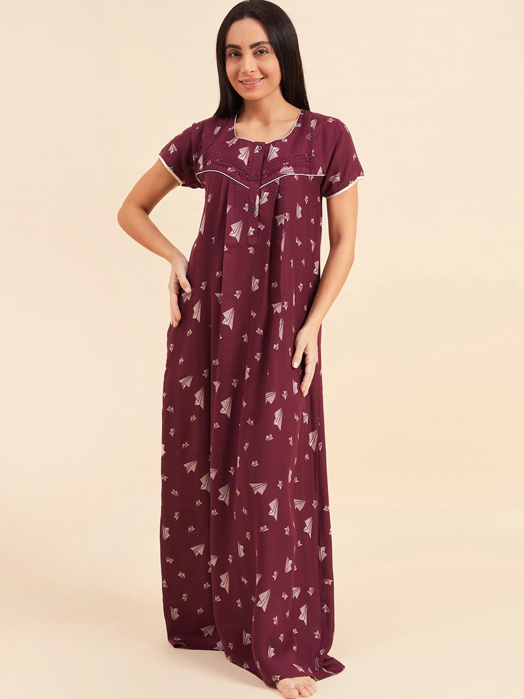 

Sweet Dreams Conversational Printed Pure Cotton Maxi Everyday Nightdress, Maroon