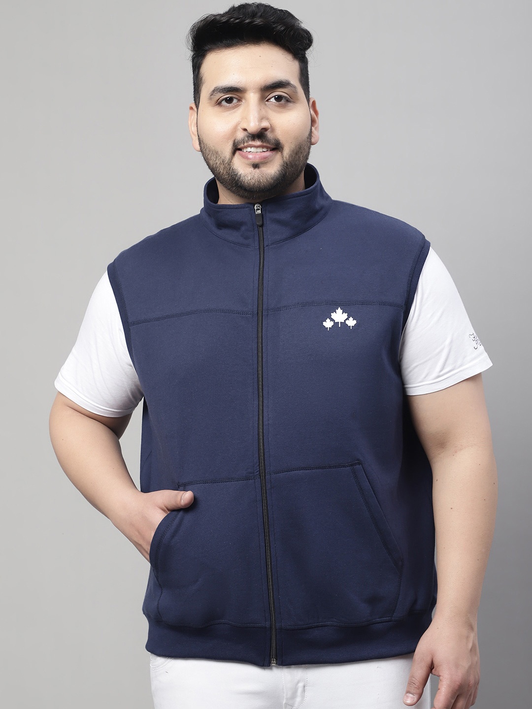 

Rute Plus Size Mock Collar Cotton Sweatshirt, Navy blue