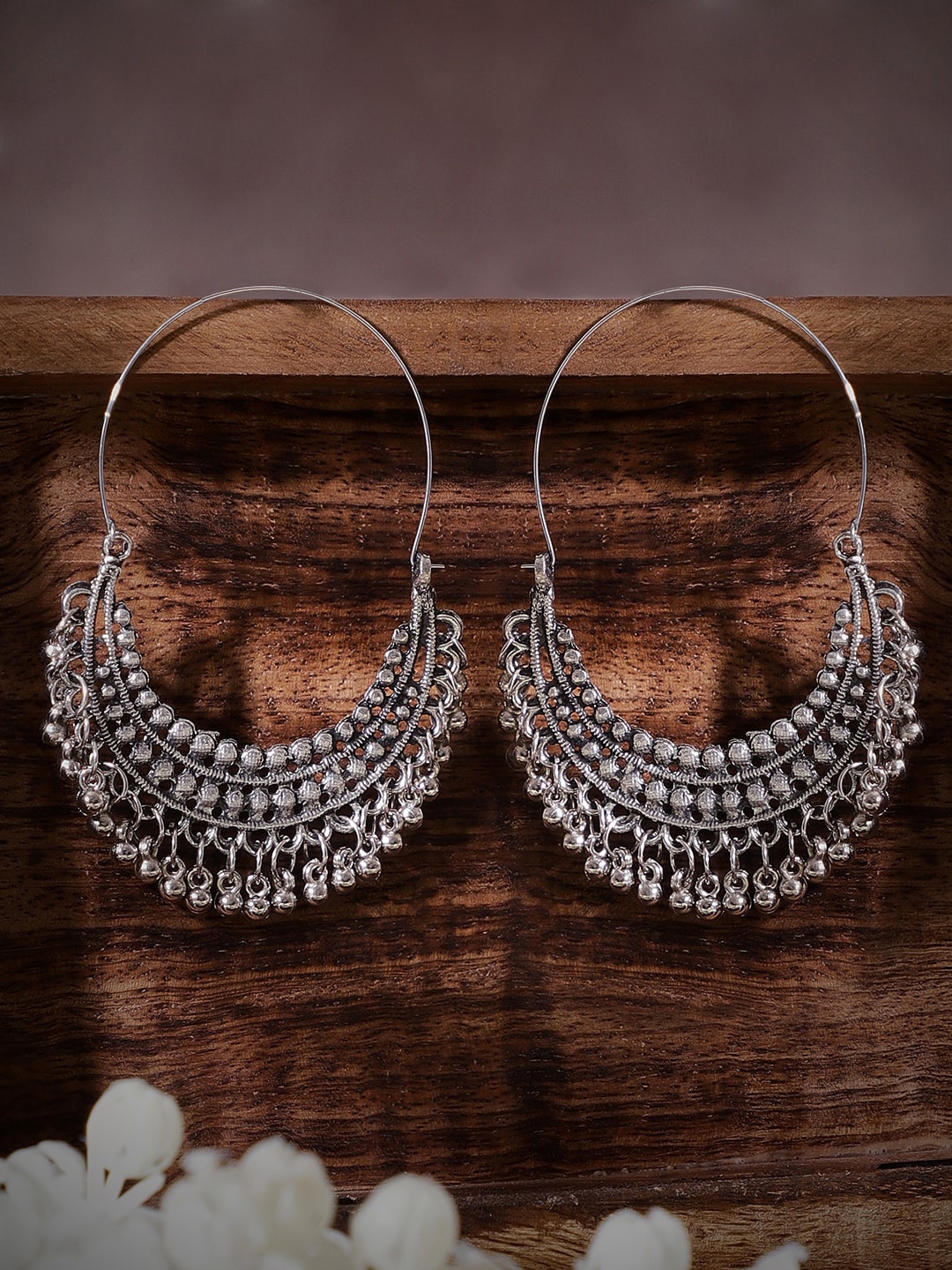 

Rubans Silver-Plated Chandbali Earrings