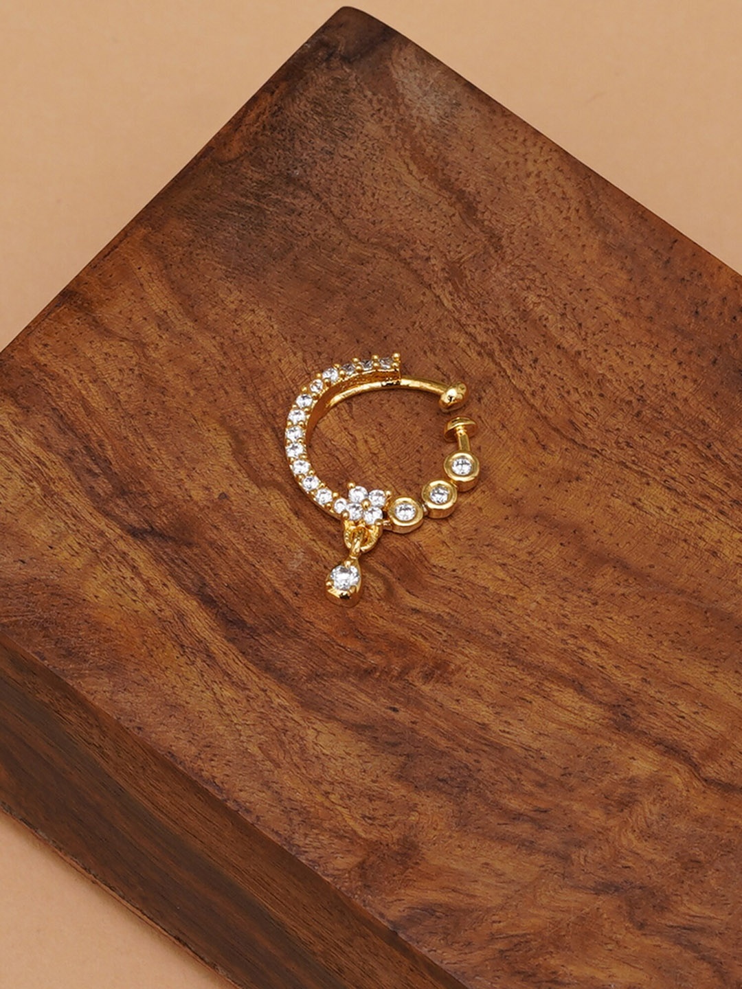 

Mali Fionna Gold-Plated Stones Studded Clip-On Nosepin With Drop Extension