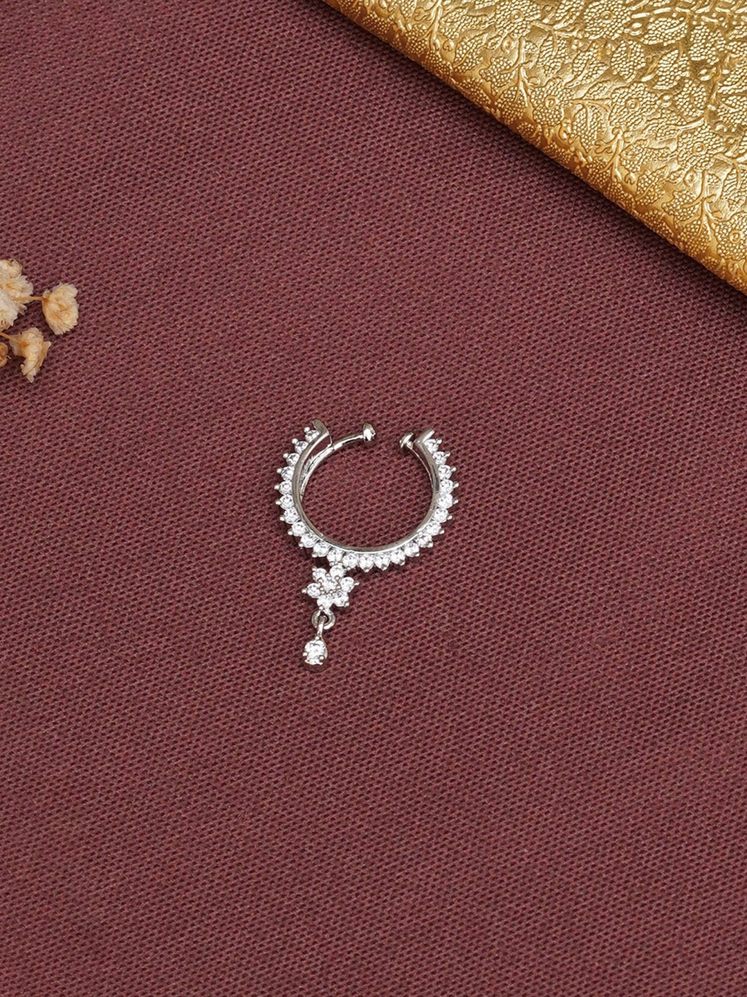 

Mali Fionna Silver-Plated Stone-Studded Floral Septum Nosepin