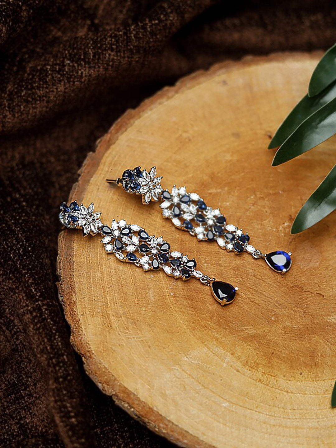 

Maansh Silver-Plated American Diamond-Studded Contemporary Drop Earrings