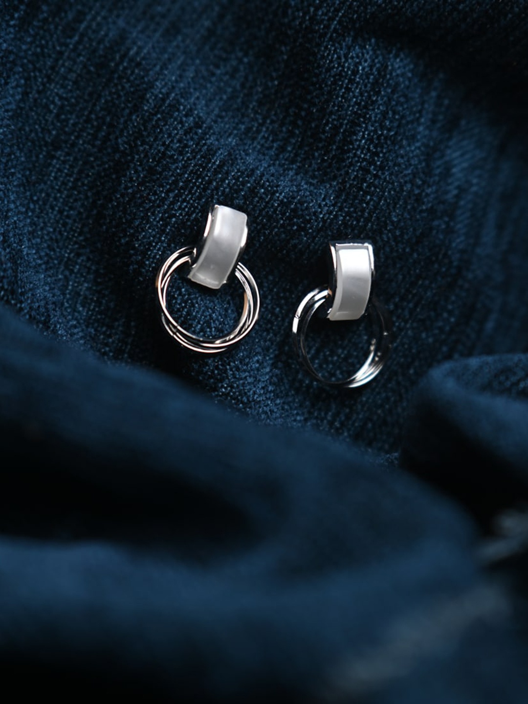 Maansh Rhodium-Plated Contemporary Drop Earrings, Silver