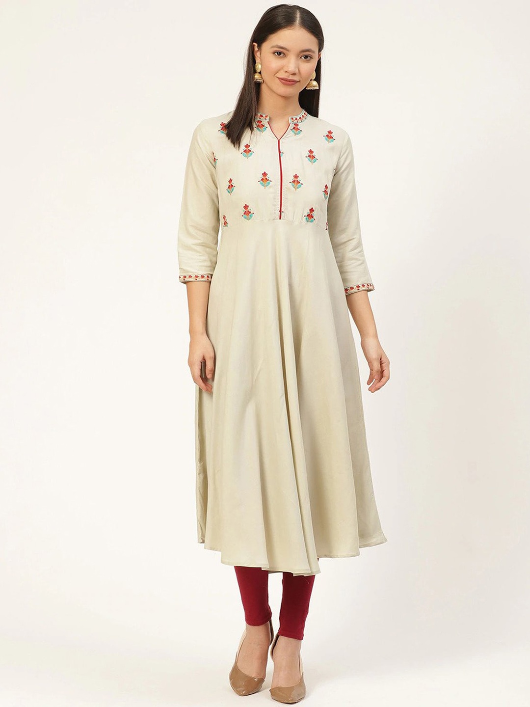 

RANGMAYEE Ethnic Motifs Embroidered Anarkali Cotton Kurta, Grey