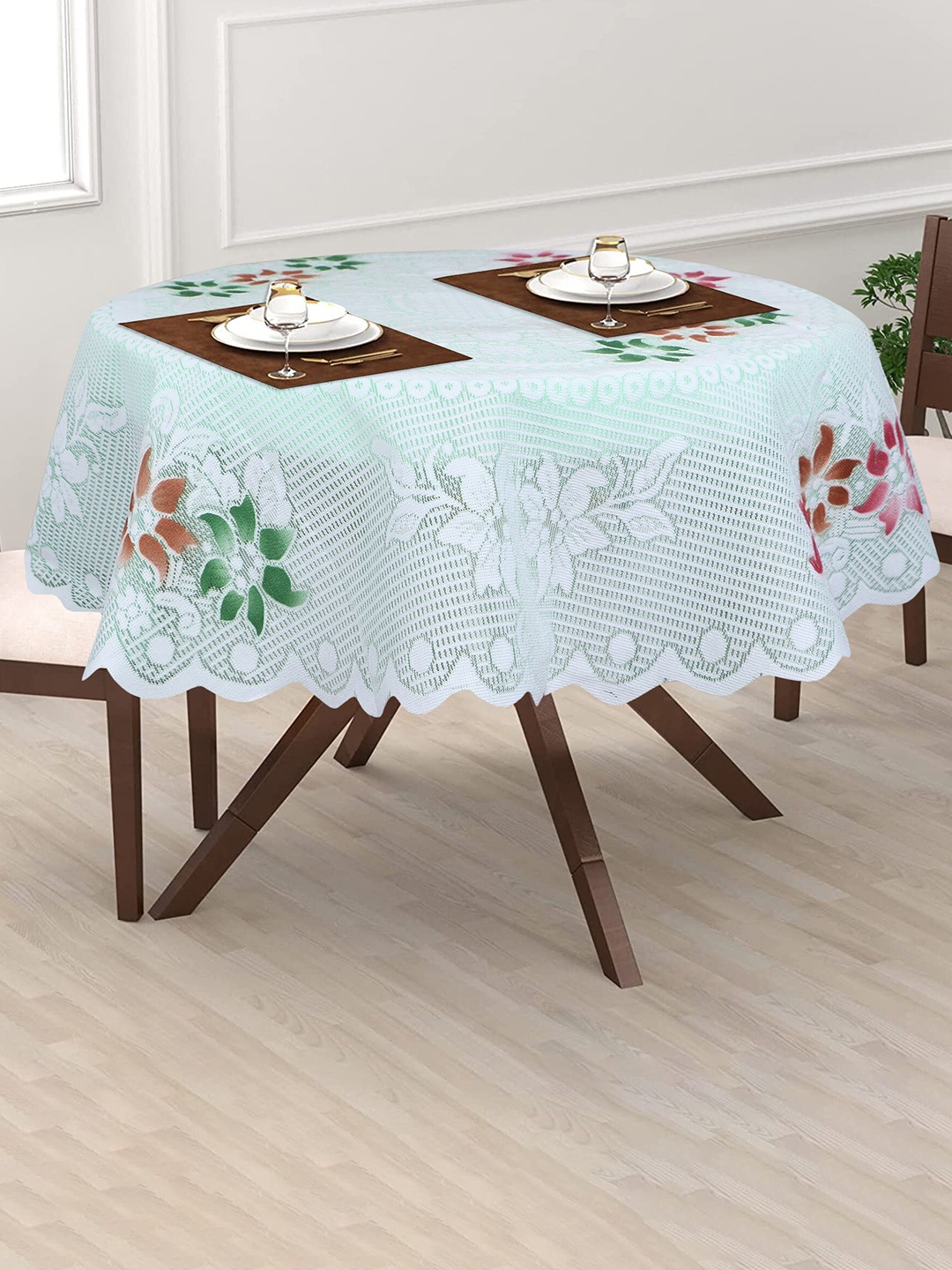 

Dakshya Industries Green Tulip Flower Woven-Design 2 Seater Round Cotton Table Cover