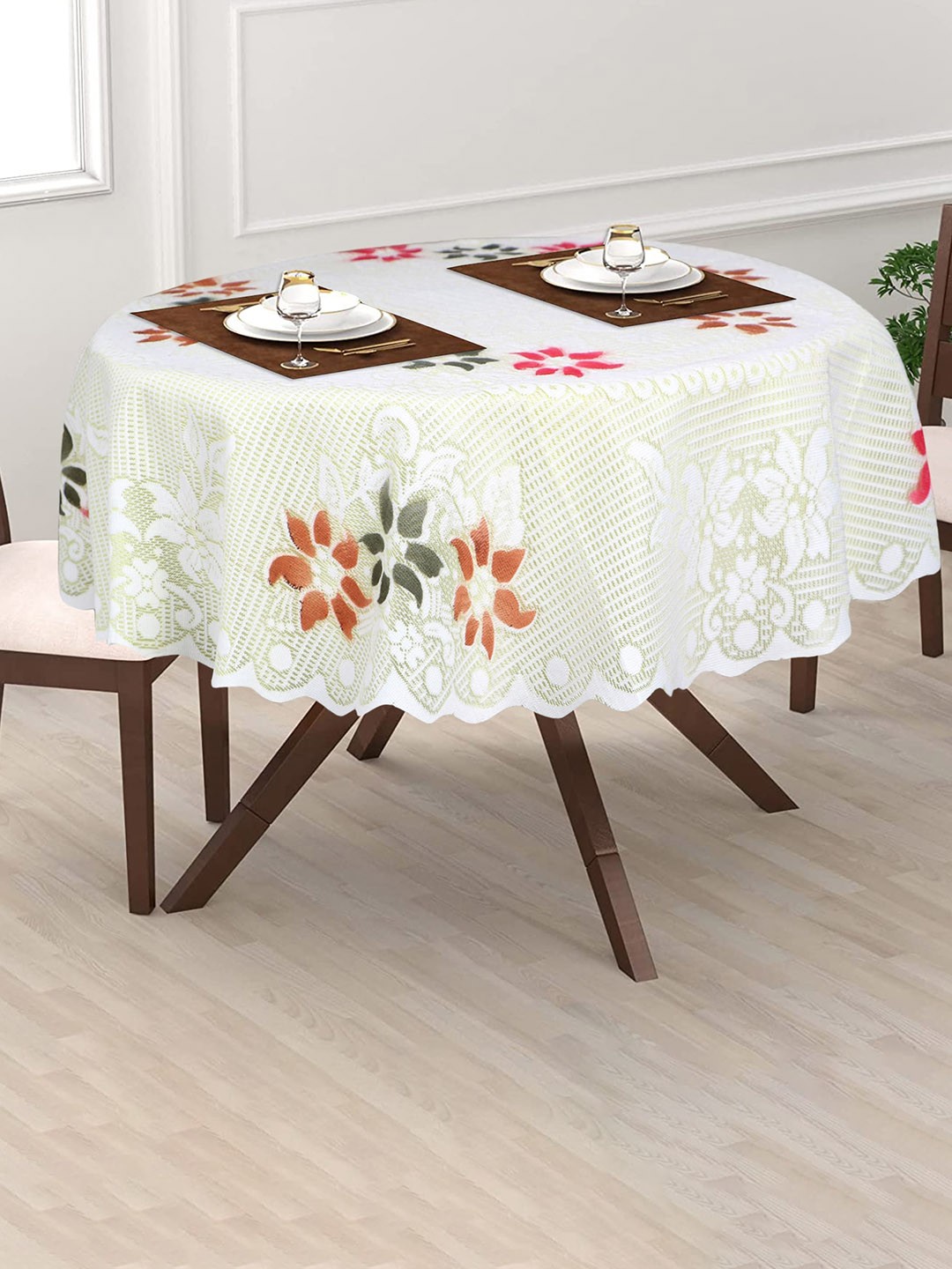

Dakshya Industries Cream Coloured Tulip Flower Woven-Design 2-Seater Cotton Table Cover