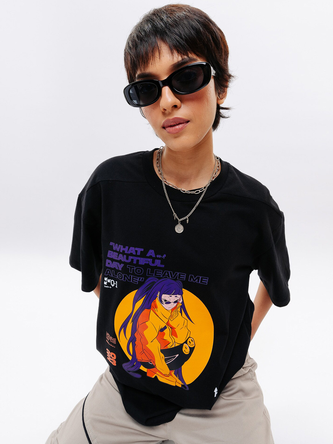 

FREAKINS Graphic Printed Drop Shoulder Sleeves Relaxed Fit Pure Cotton Casual T-shirt, Black