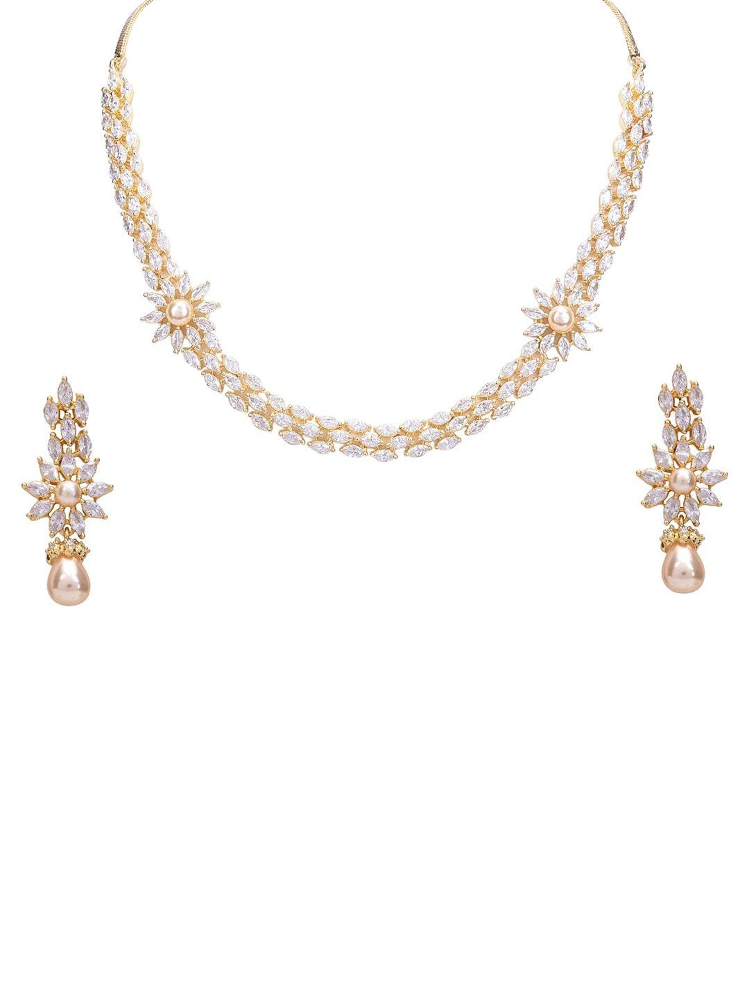 

RATNAVALI JEWELS Gold-Plated American Diamond-Studded Jewellery Set