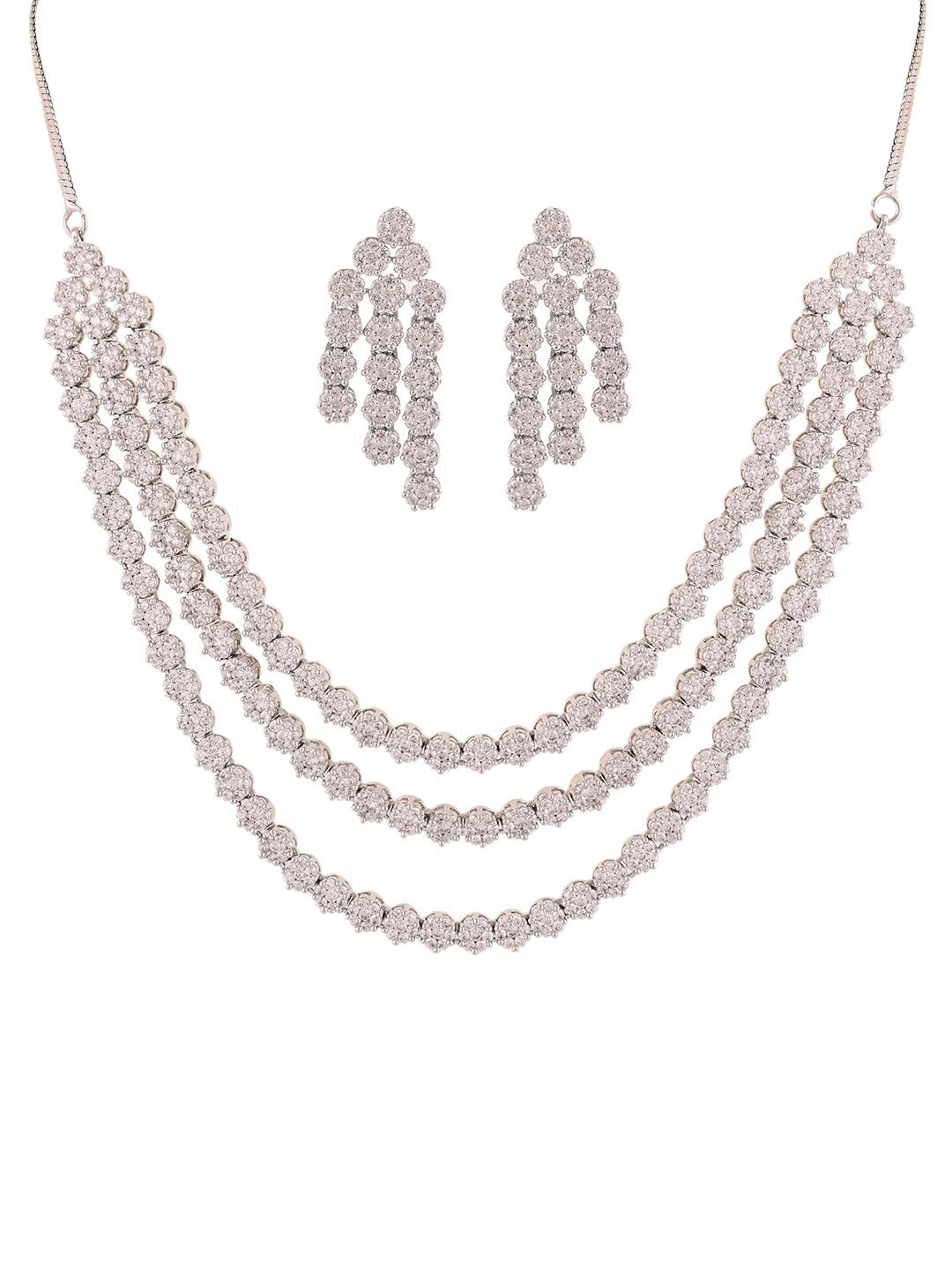 

RATNAVALI JEWELS Rhodium-Plated AD-Studded Layered Jewellery Set, Silver