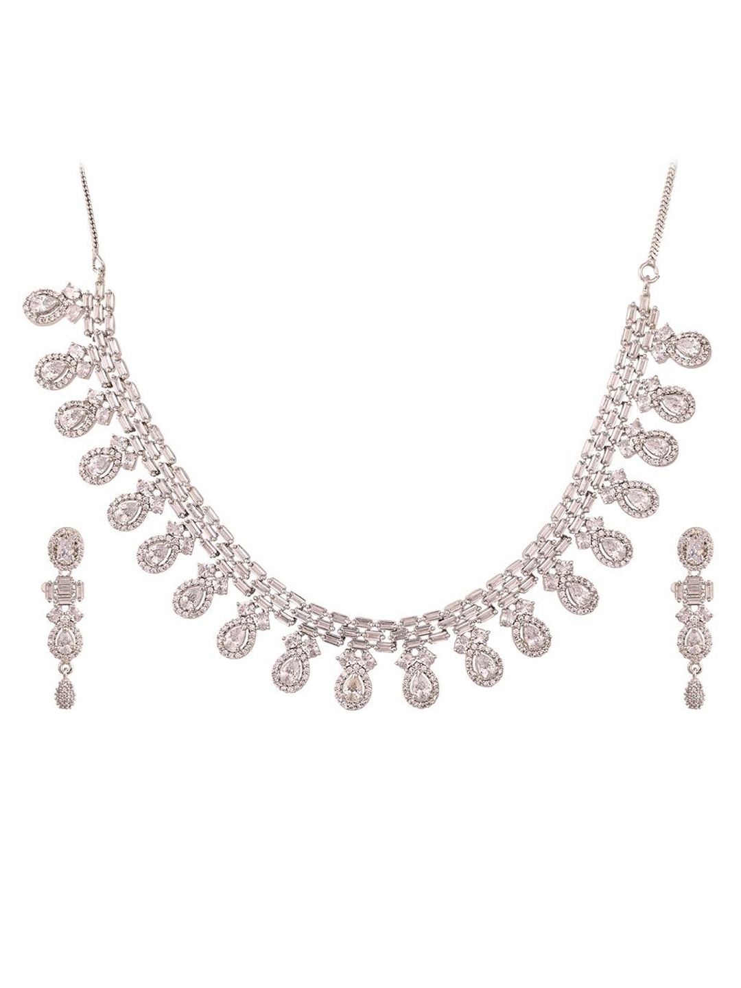 

RATNAVALI JEWELS Silver-Plated AD Studded Jewellery Set, White