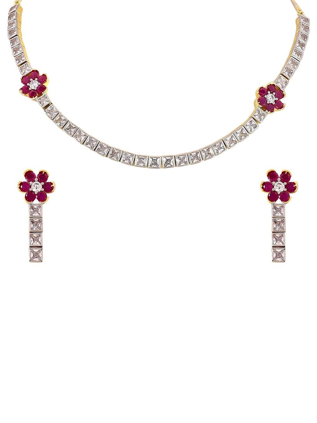

RATNAVALI JEWELS Gold-Plated Brass CZ-Studded Jewellery Set, Red