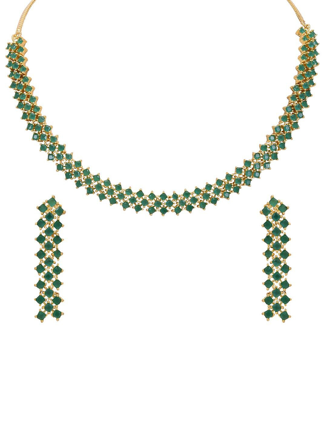 

RATNAVALI JEWELS Gold-Plated Brass CZ-Studded Jewellery Set, Green